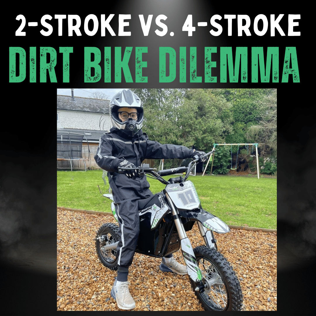 Teen sitting on dirt bike in garden