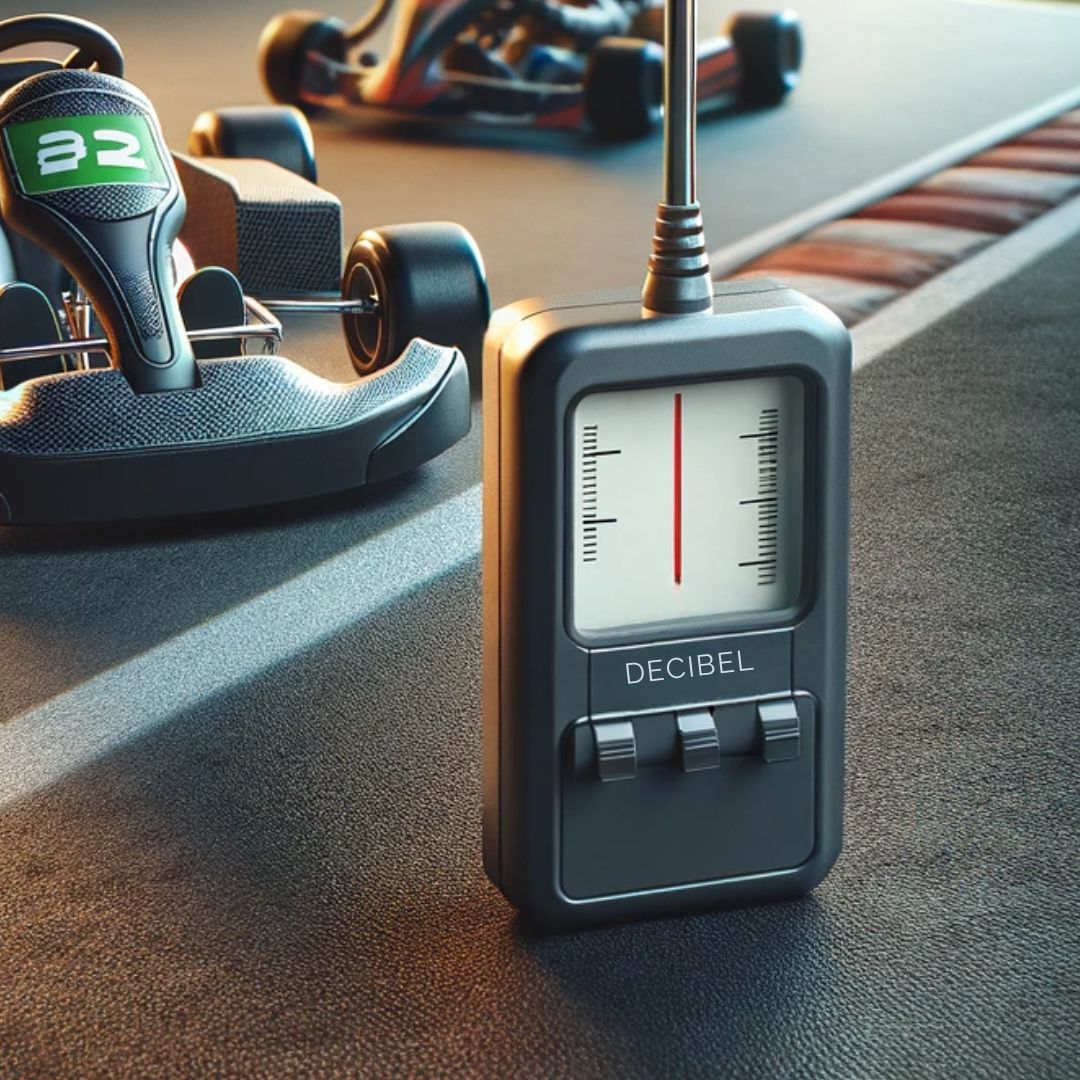 Are Electric Go Karts Noisy? - An electric go-kart on a racing track with a decibel meter next to it