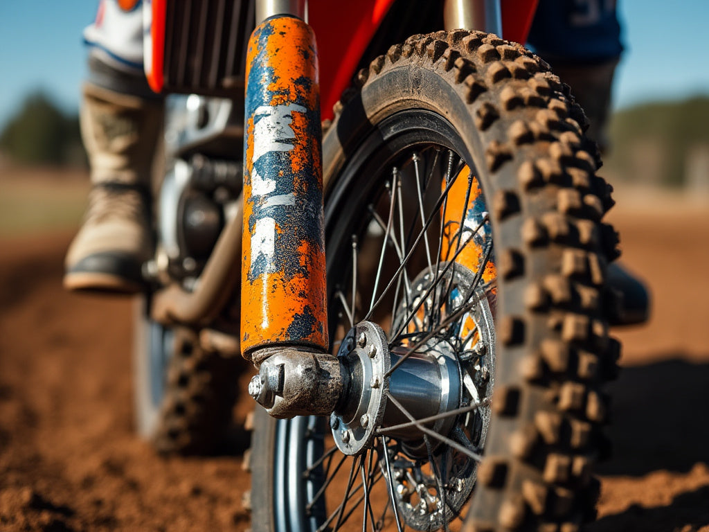 Dirt bike suspension close up, front fork