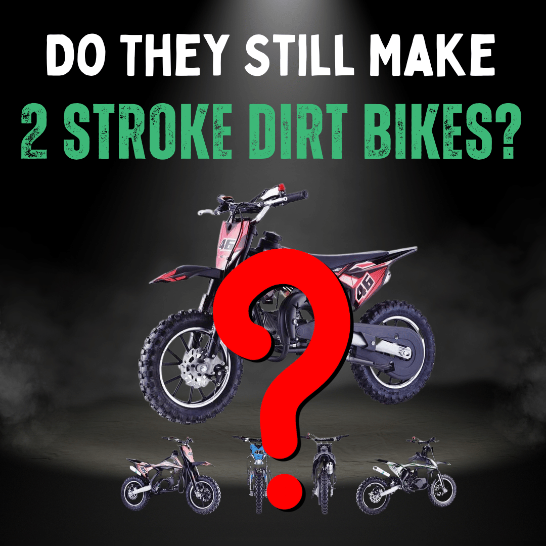A picyure of several 2 stroke dirt bikes with a red question mark
