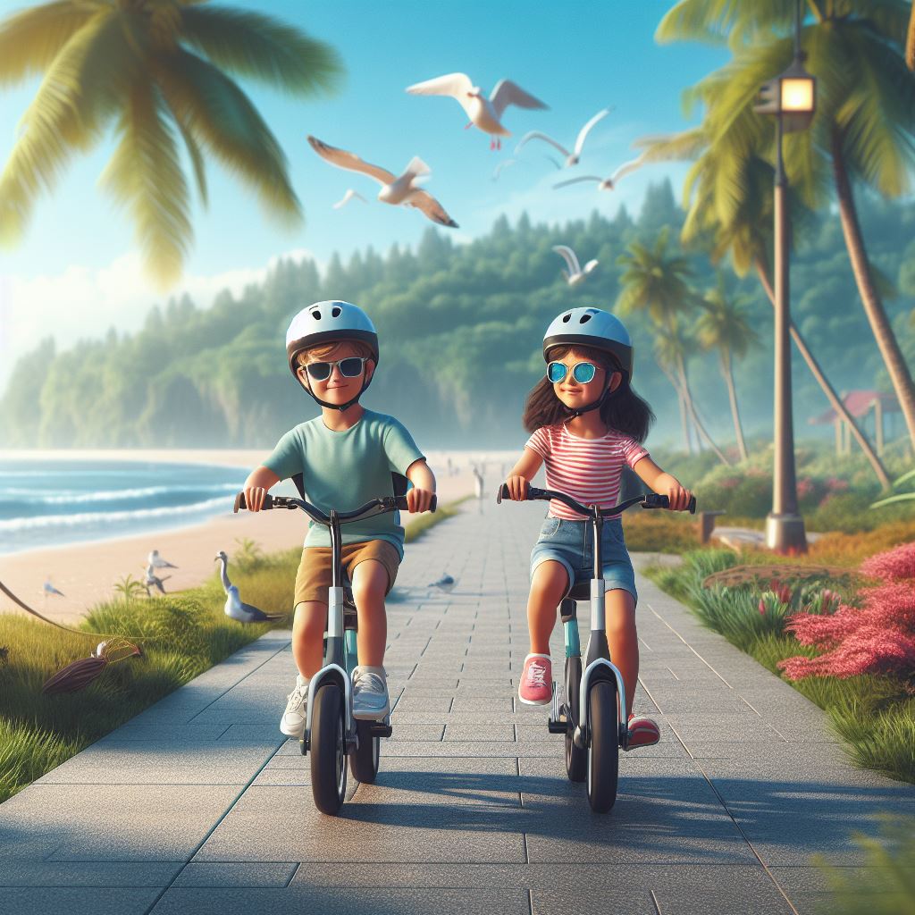 photo realistic image kids on e-bikes
