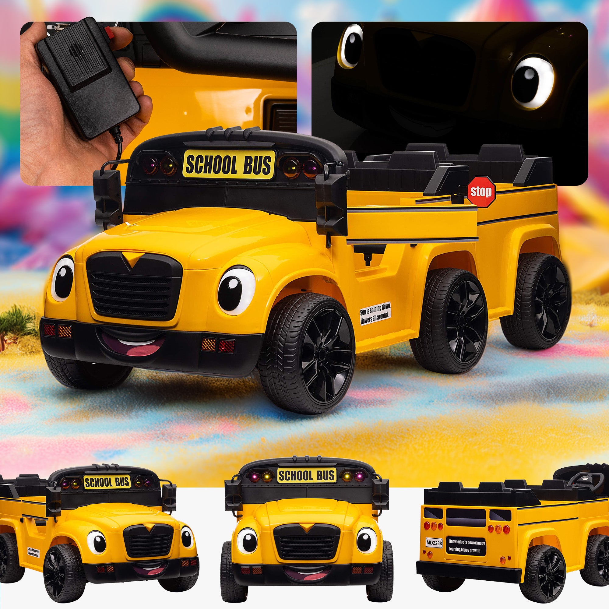 12V American Dream School Bus Two Seater Kids Battery Ride On RiiRoo