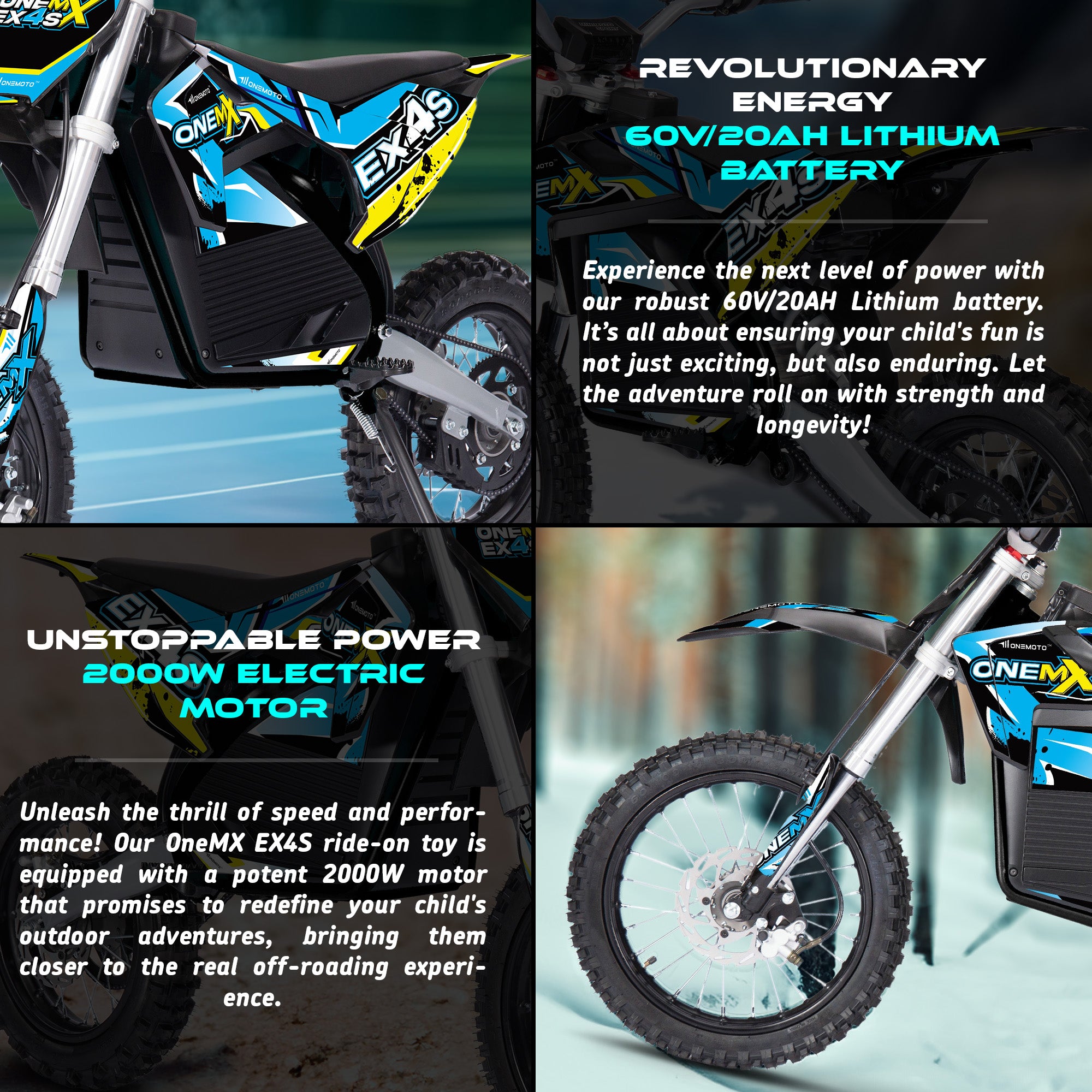 2000 W Dirtbike, 60 V, Lithiumelektrisch