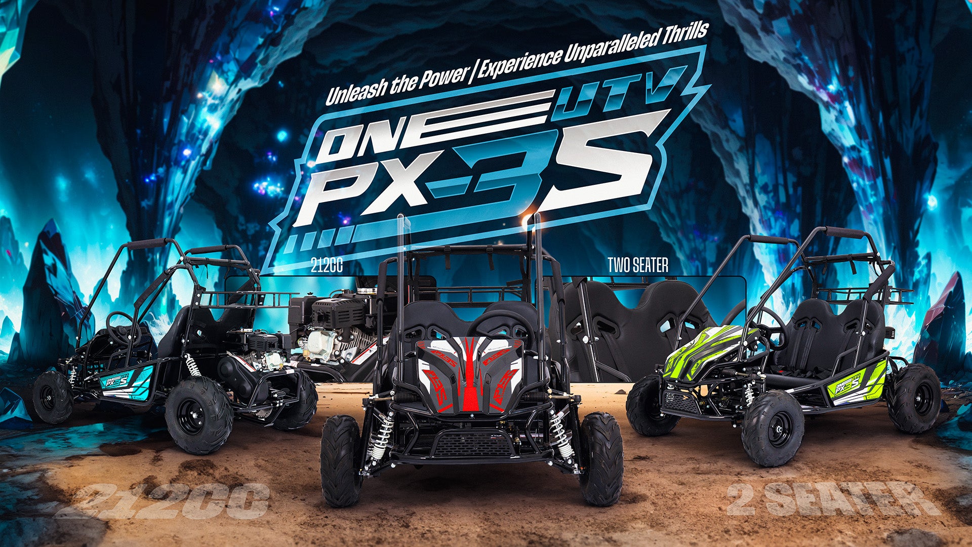 212cc 4-Stroke Kids 2 Seater Petrol UTV Buggy - Storage & Roll Cage | OneUTV™ PX3S
