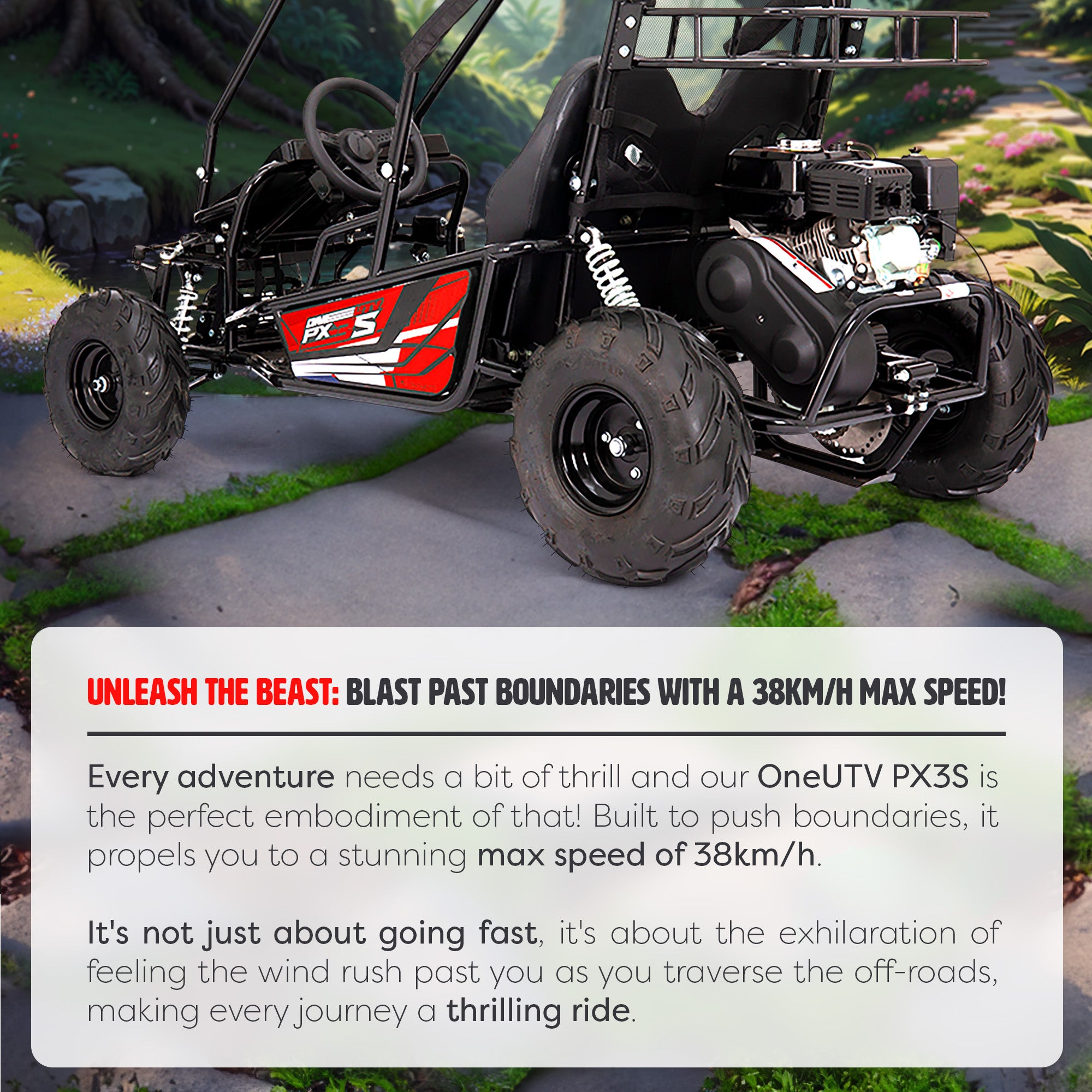 212cc 4-Stroke Kids 2 Seater Petrol UTV Buggy - Storage & Roll Cage | OneUTV™ PX3S