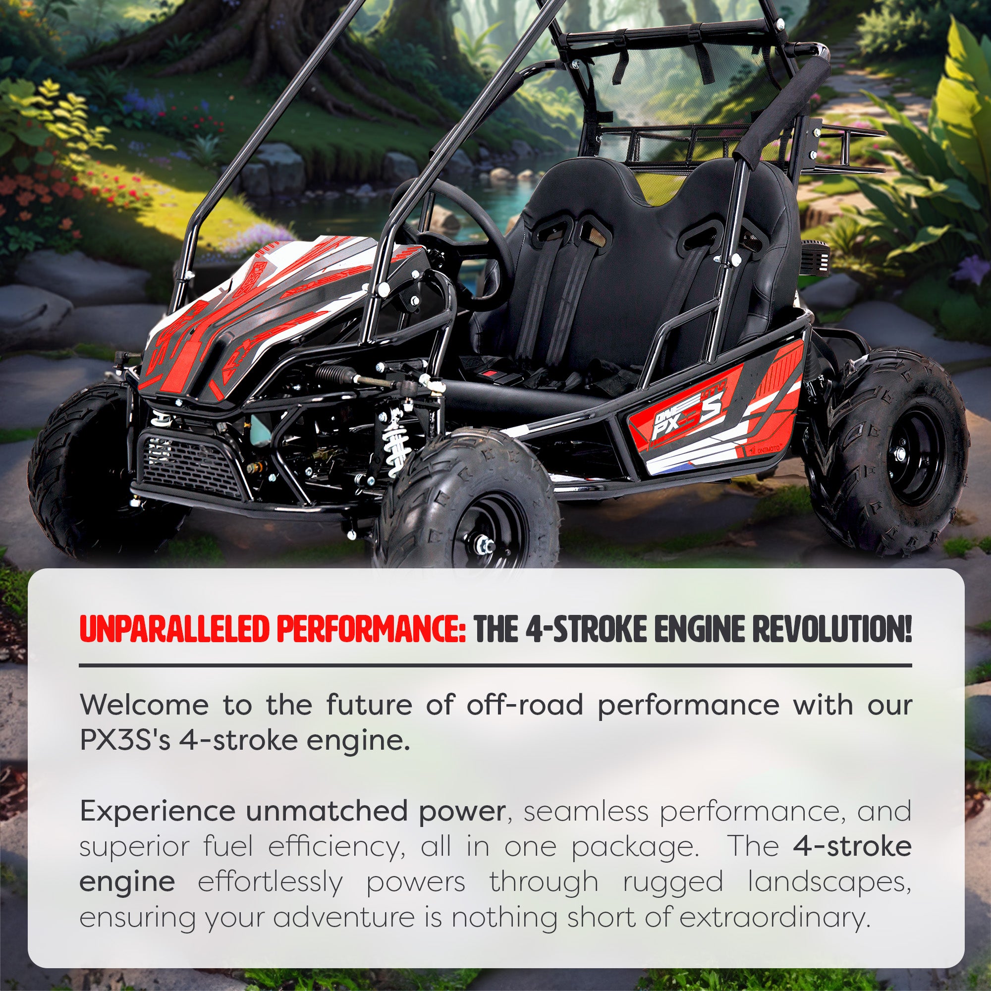 212cc 4-Stroke Kids 2 Seater Petrol UTV Buggy - Storage & Roll Cage | OneUTV™ PX3S
