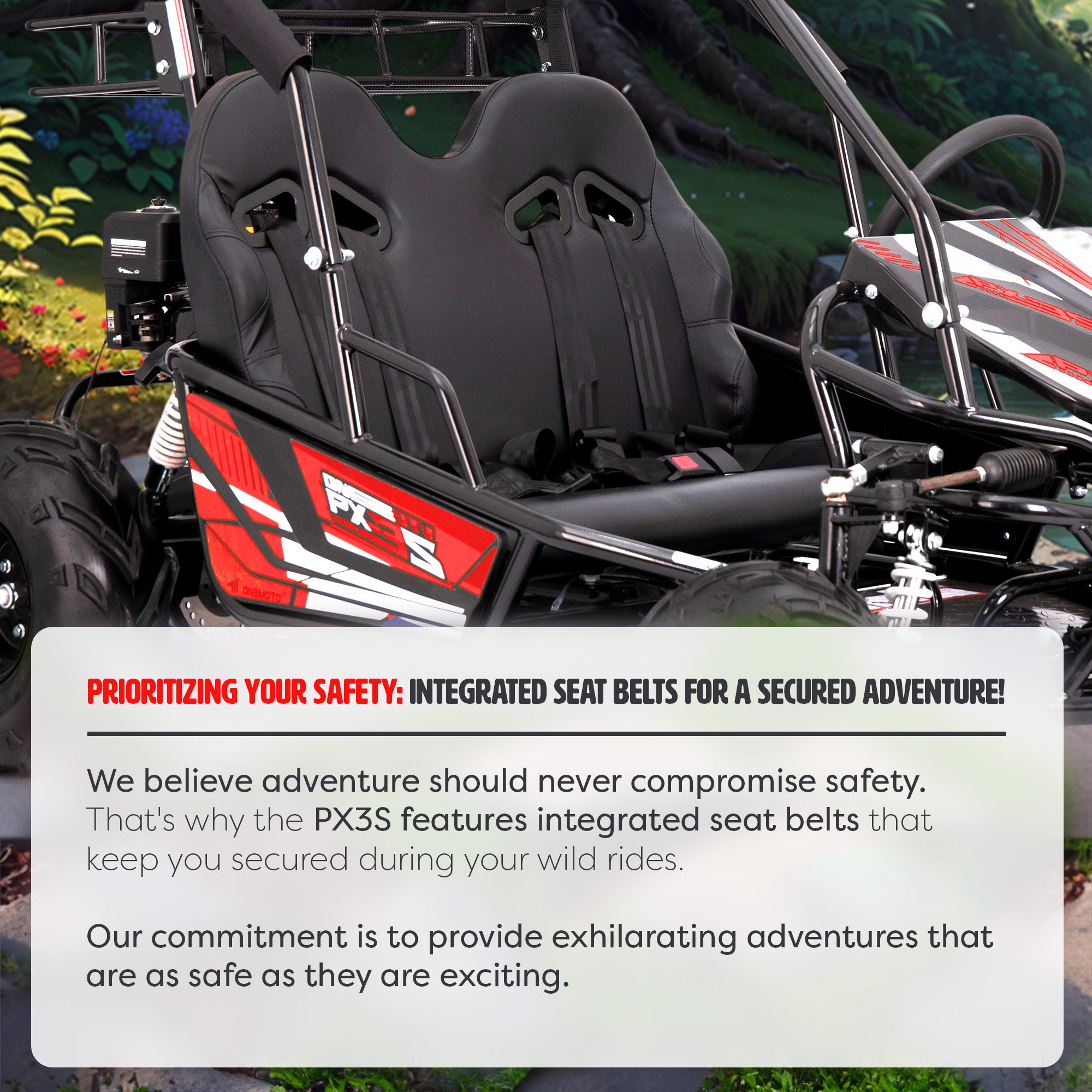 212cc 4-Stroke Kids 2 Seater Petrol UTV Buggy - Storage & Roll Cage | OneUTV™ PX3S