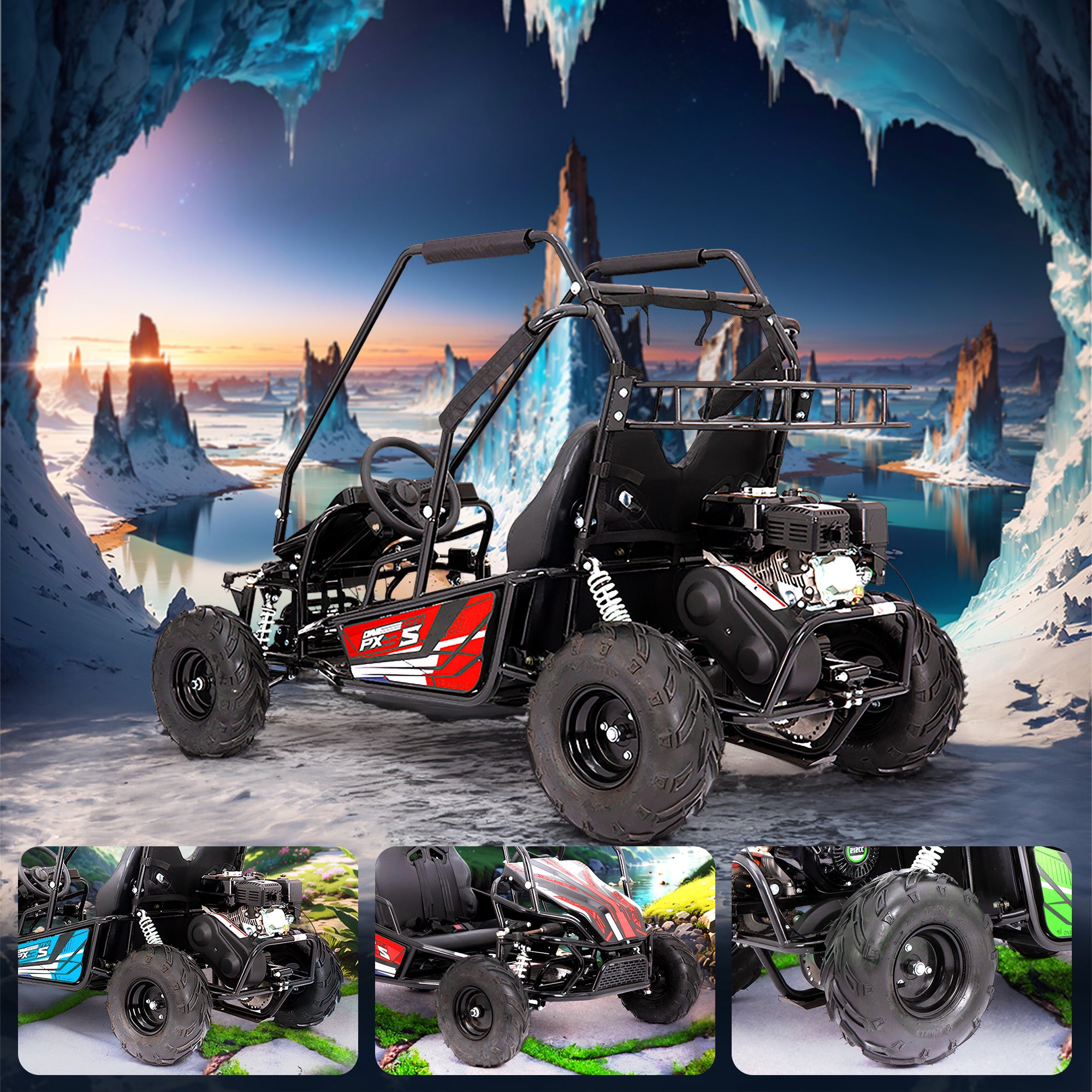 212cc 4-Stroke Kids 2 Seater Petrol UTV Buggy - Storage & Roll Cage | OneUTV™ PX3S