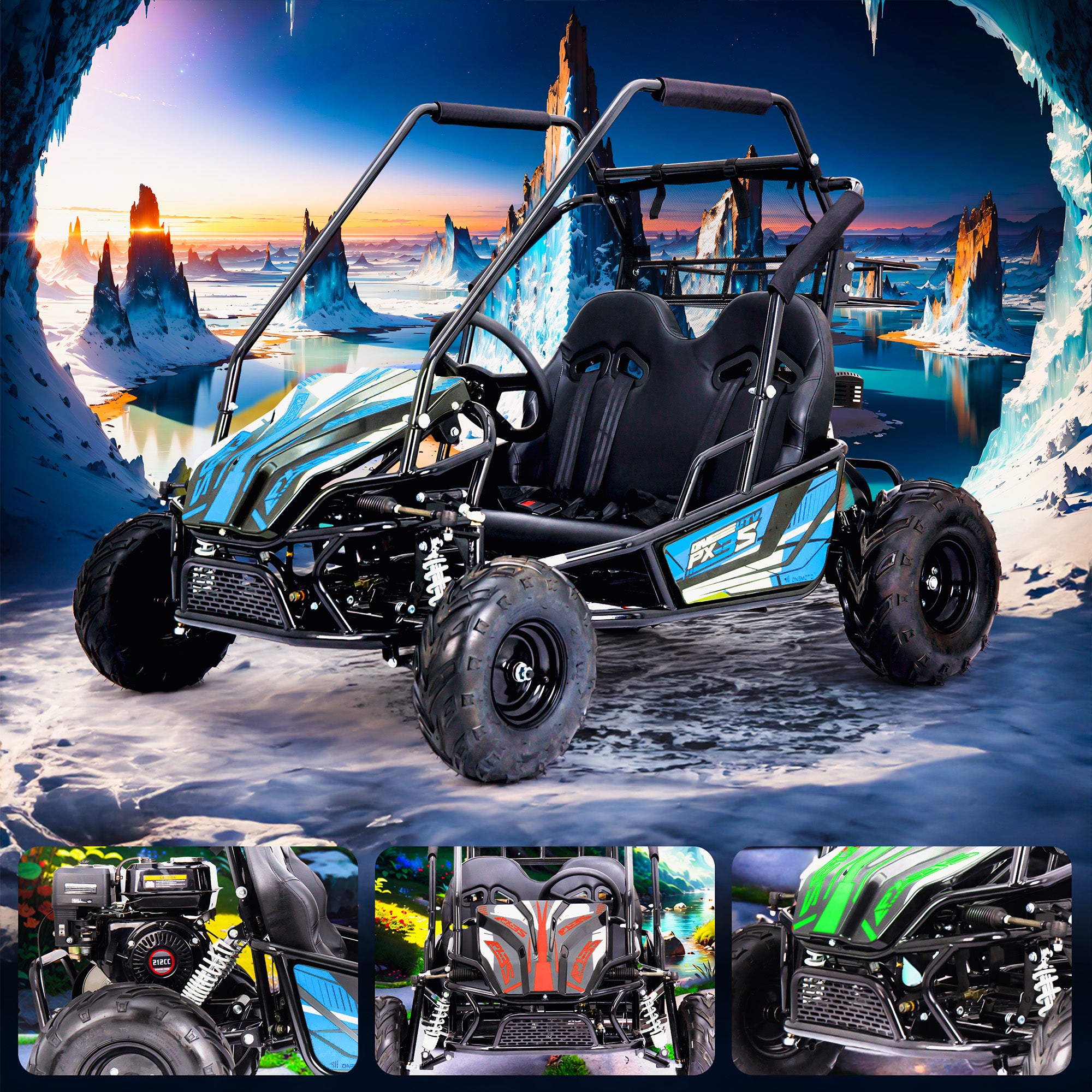 212cc 4-Stroke Kids 2 Seater Petrol UTV Buggy - Storage & Roll Cage | OneUTV™ PX3S