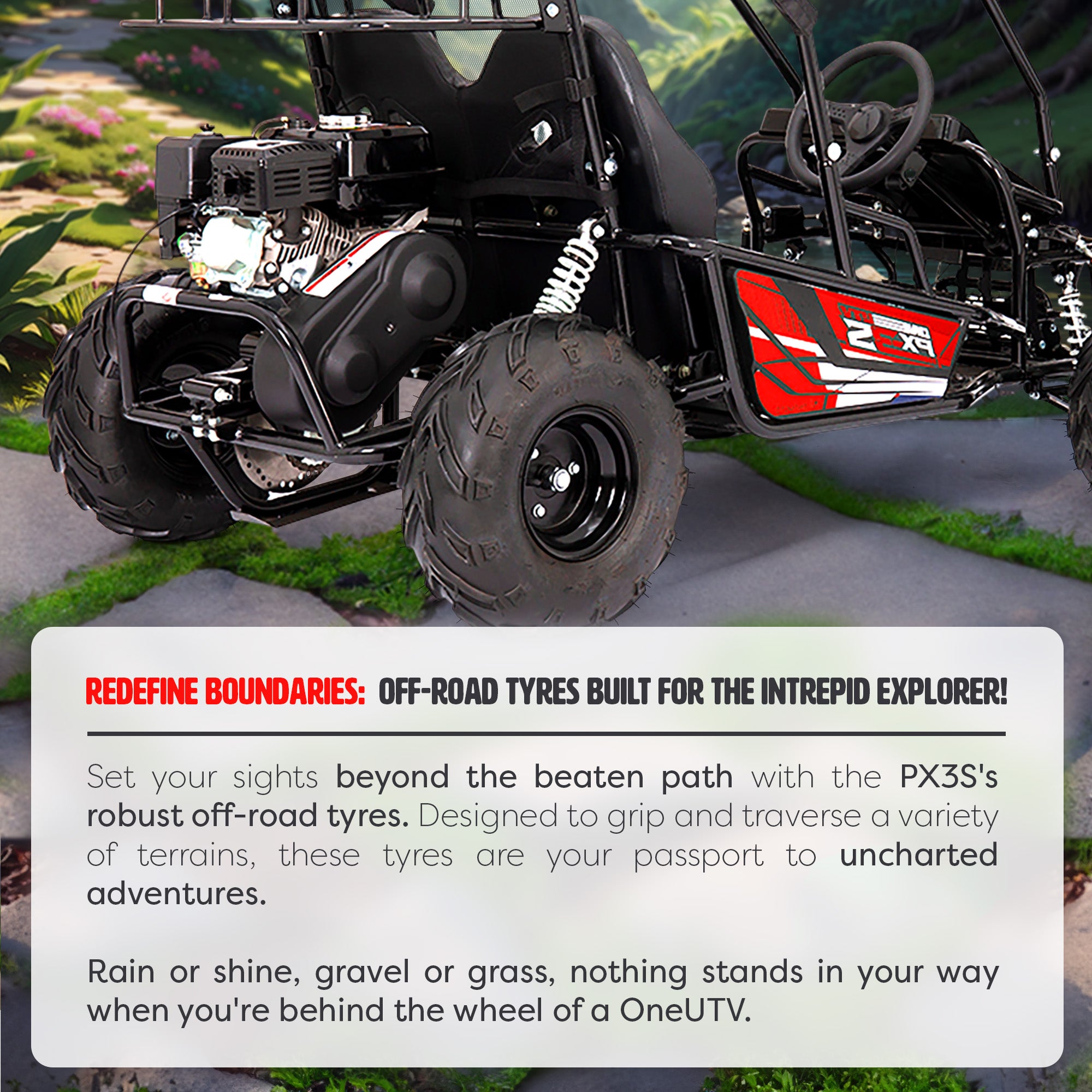 212cc 4-Stroke Kids 2 Seater Petrol UTV Buggy - Storage & Roll Cage | OneUTV™ PX3S