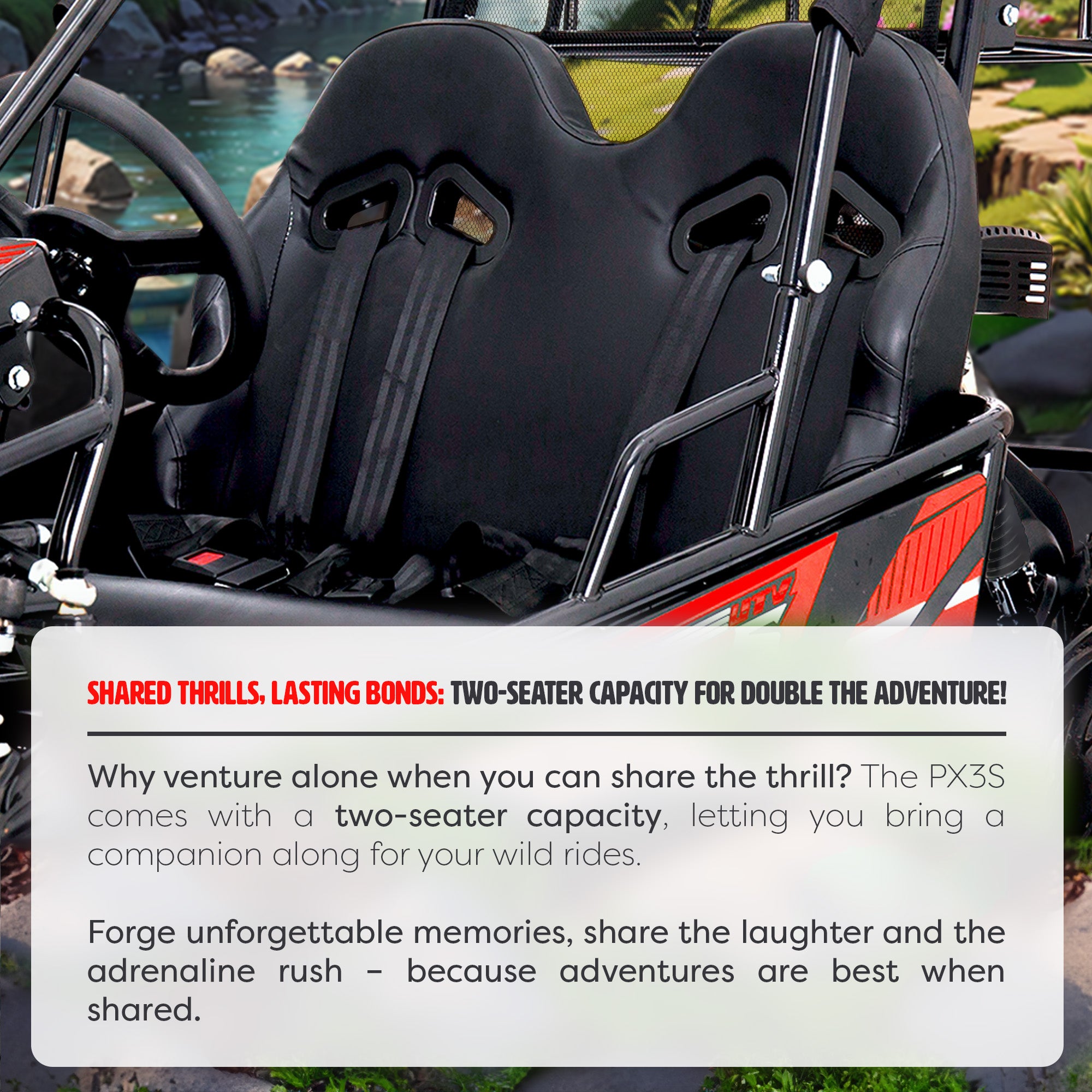 212cc 4-Stroke Kids 2 Seater Petrol UTV Buggy - Storage & Roll Cage | OneUTV™ PX3S
