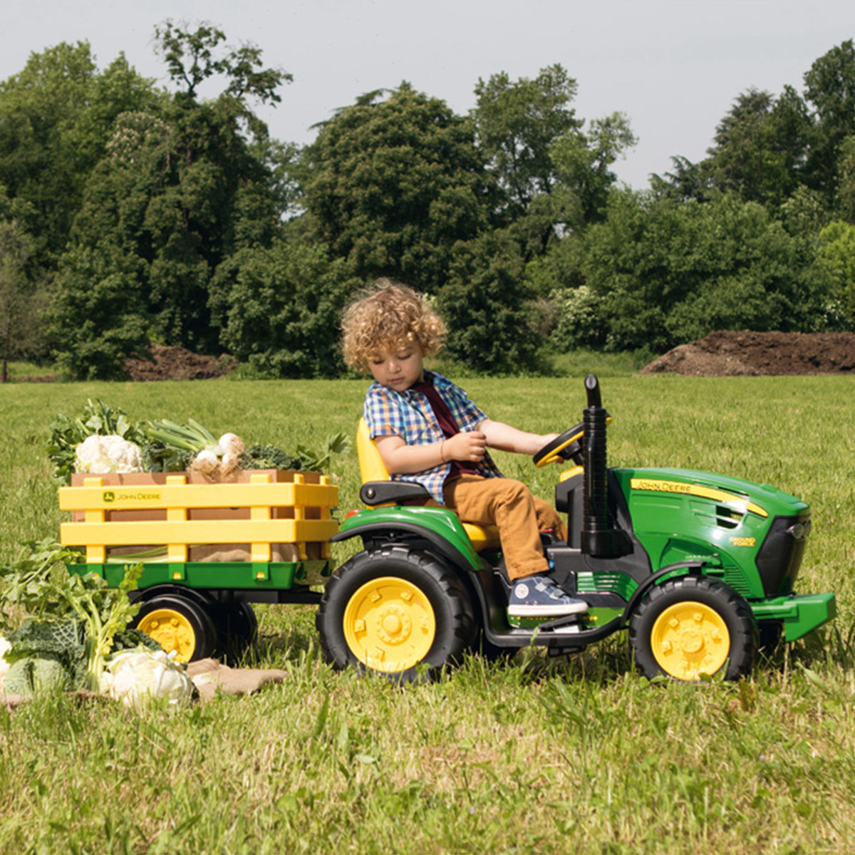 Peg Perego John Deere Ground Force with Trailer - Green & Yellow