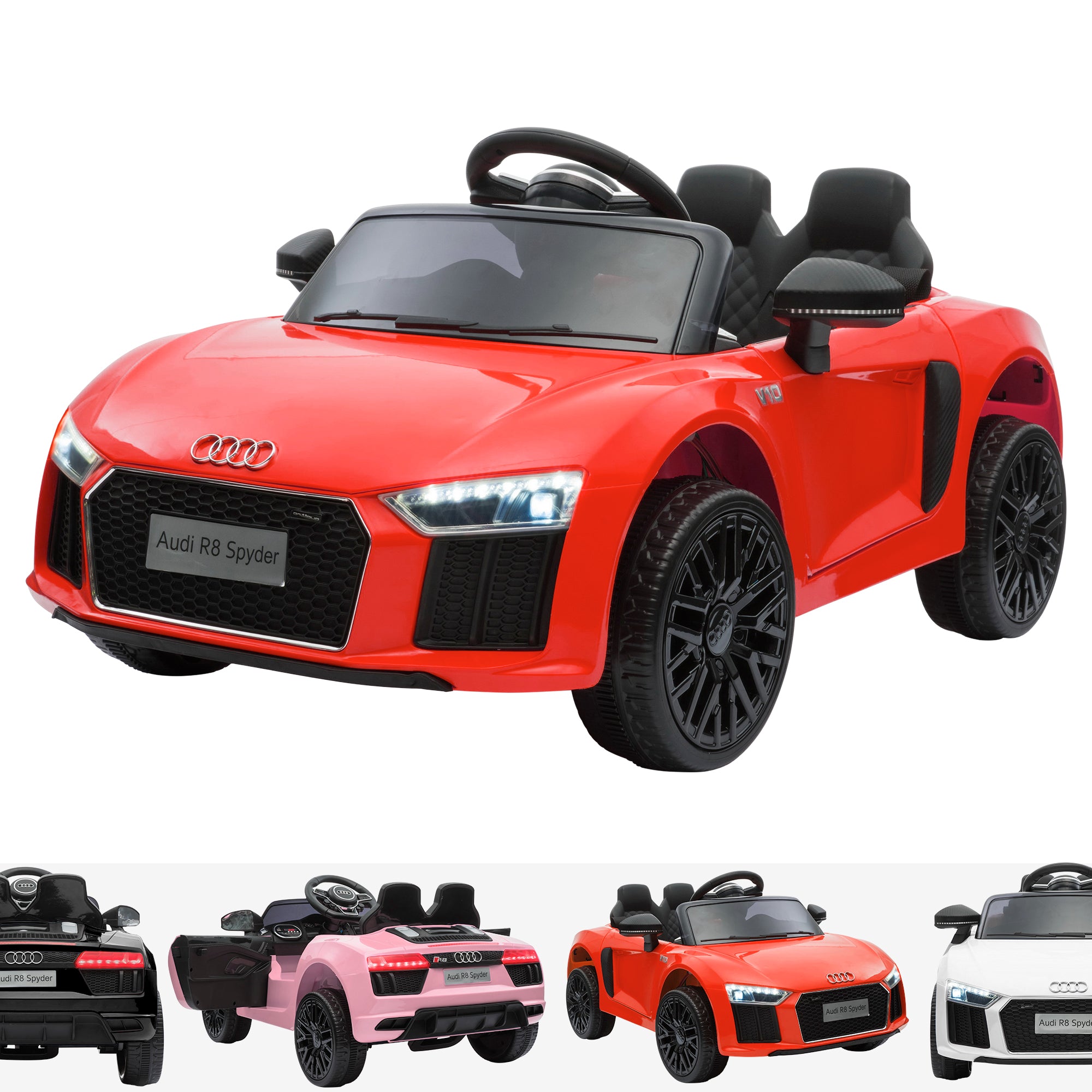 audi r8 licensed kids electric ride on car with parental remote red Red audi r8 spyder super sports car kids ride on 12v lights parental remote mp3