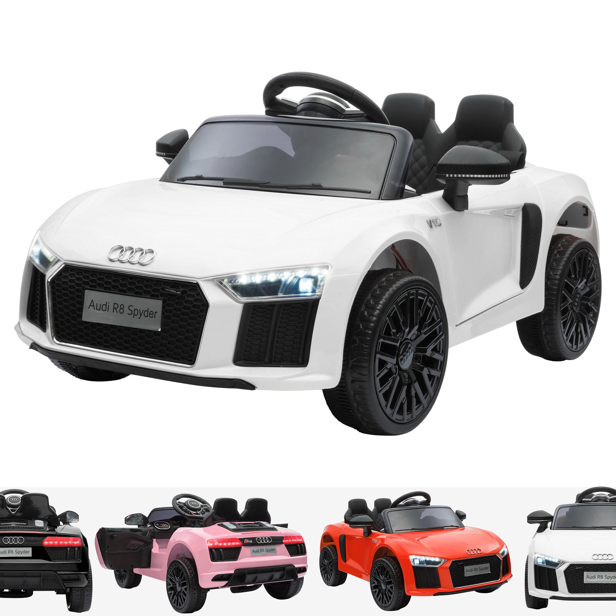 audi r8 licensed kids electric ride on car with parental remote white White audi r8 spyder super sports car kids ride on 12v lights parental remote mp3