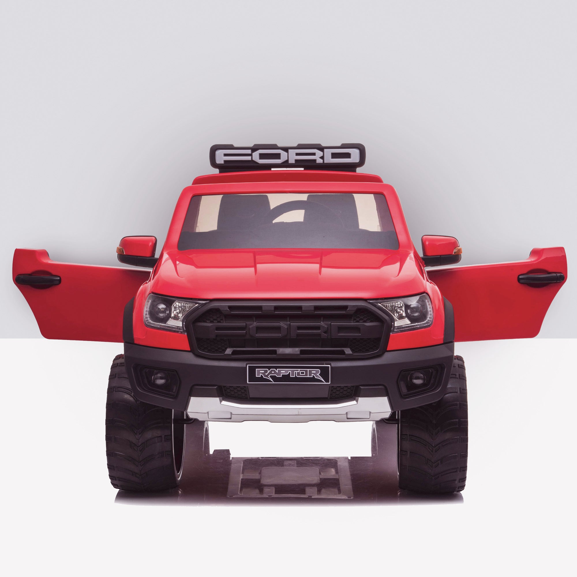 kids 12v electric ford ranger raptor f150 battery operated ride on car with parental remote control front doors open red wildtrak 2wd