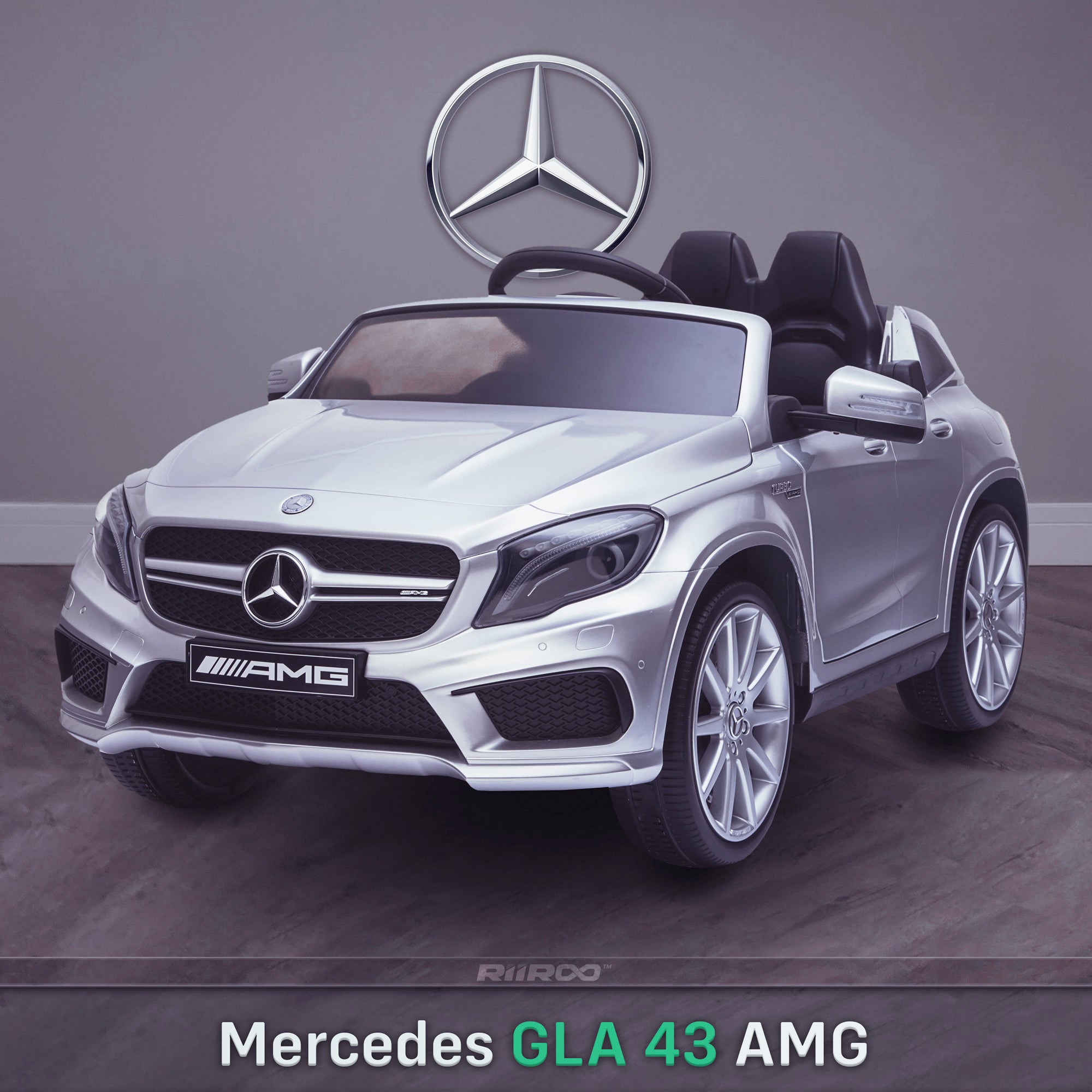 kids 12v electric mercedes gla 43 amg car licesend battery operated ride on car with parental remote control main front angle silver Painted Grey 45 licensed 2wd