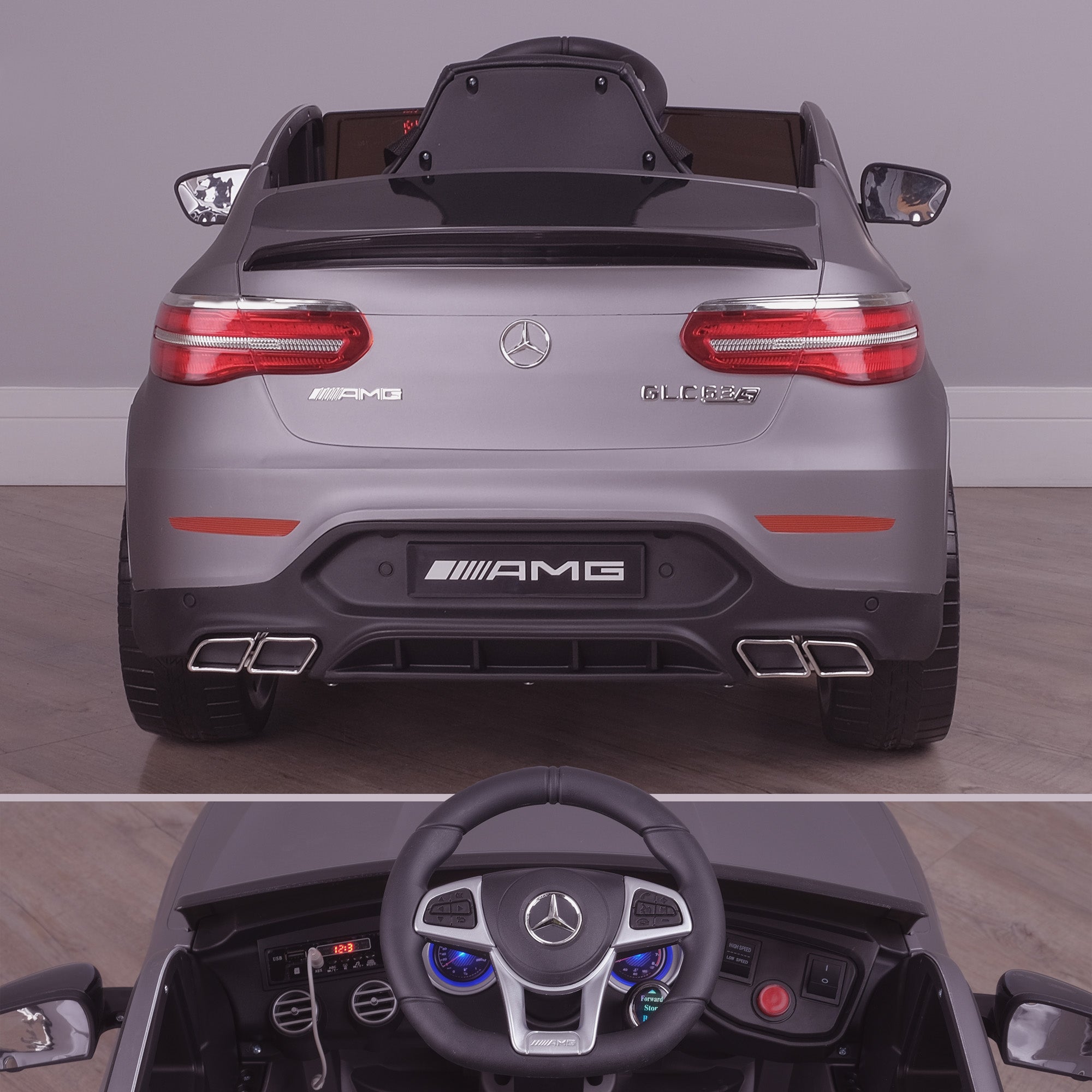 kids 12v electric mercedes glc 63s coupe battery car jeep pick up battery operated ride on car with parental remote control mat gray rear direct benz amg licensed 2wd