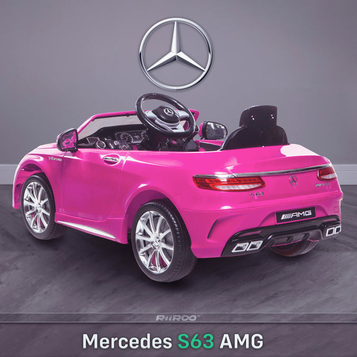 kids 12v electric mercedes s63 amg car licesend battery operated ride on car with parental remote control main rear angle pink 2wd