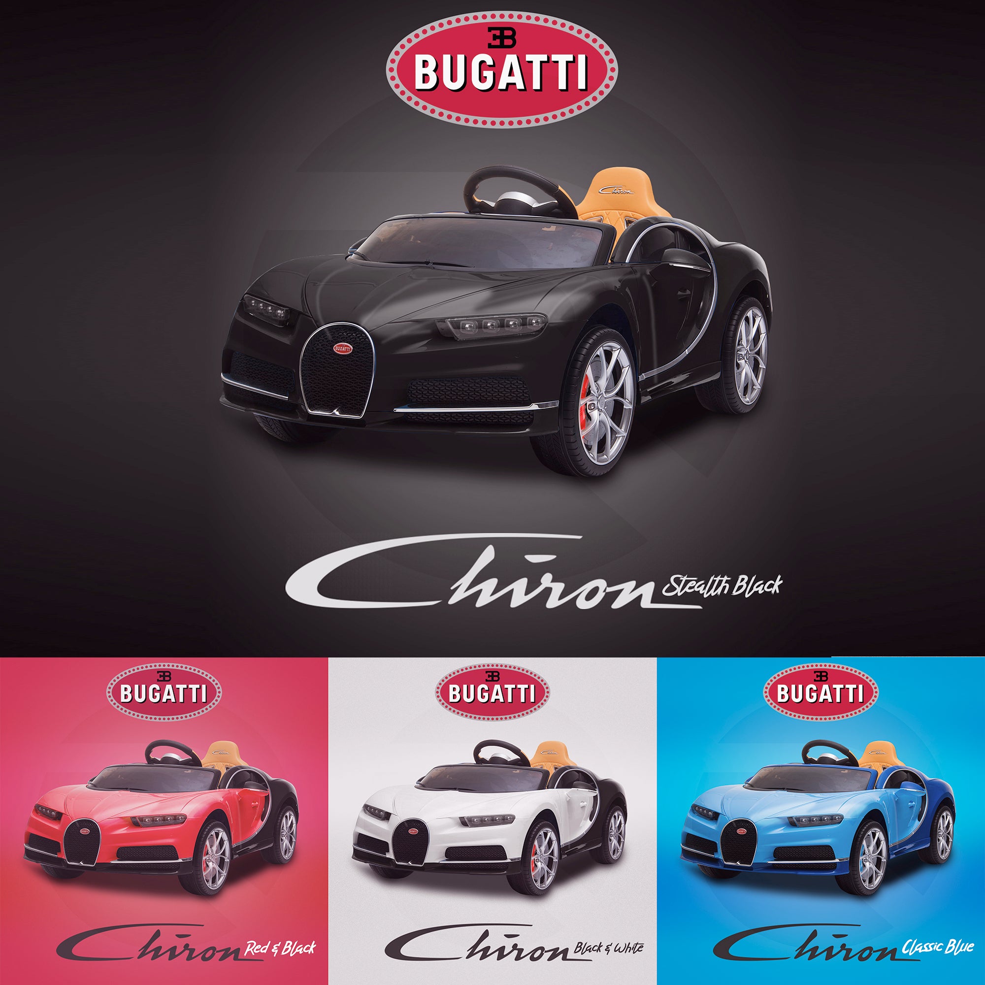 kids bugatti chiron licensed electric ride on car stealth black 12v