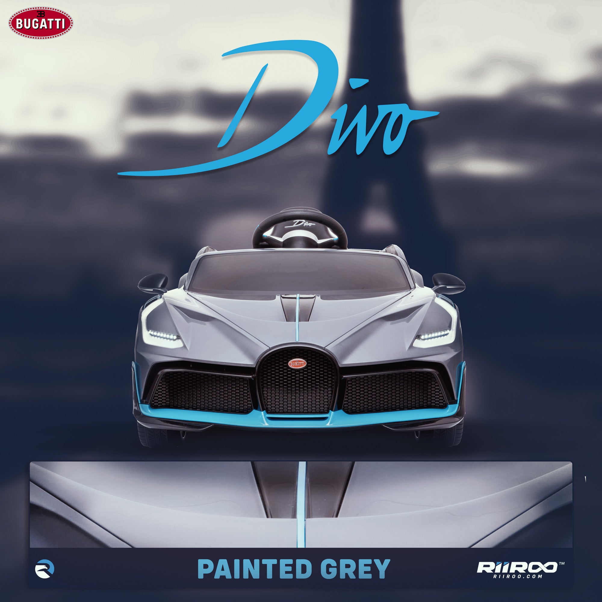 kids bugatti divo licensed ride on electric car supercar with parental remote control lifestyle grey 12v