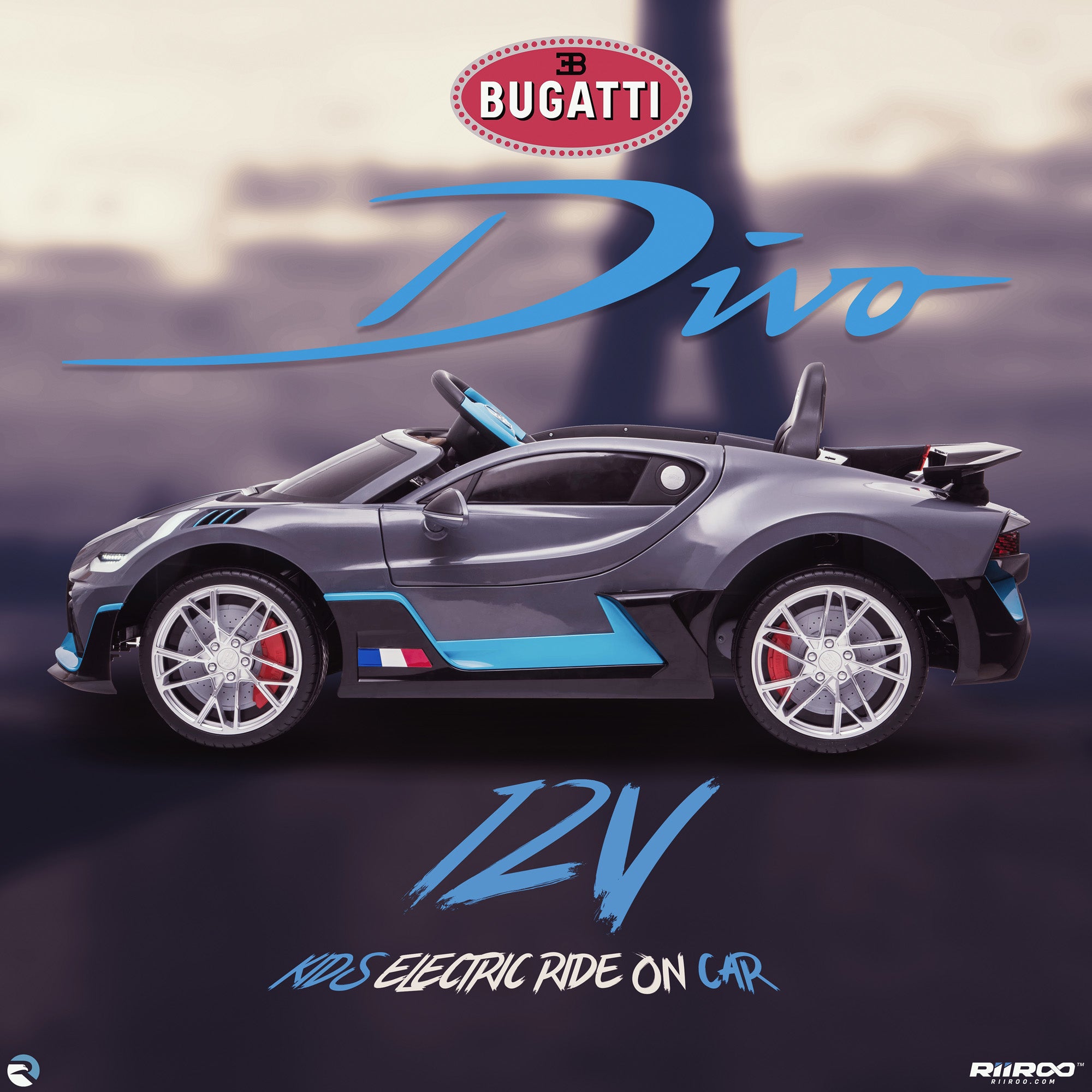 kids bugatti divo licensed ride on electric car supercar with parental remote control lifestyle side 12v