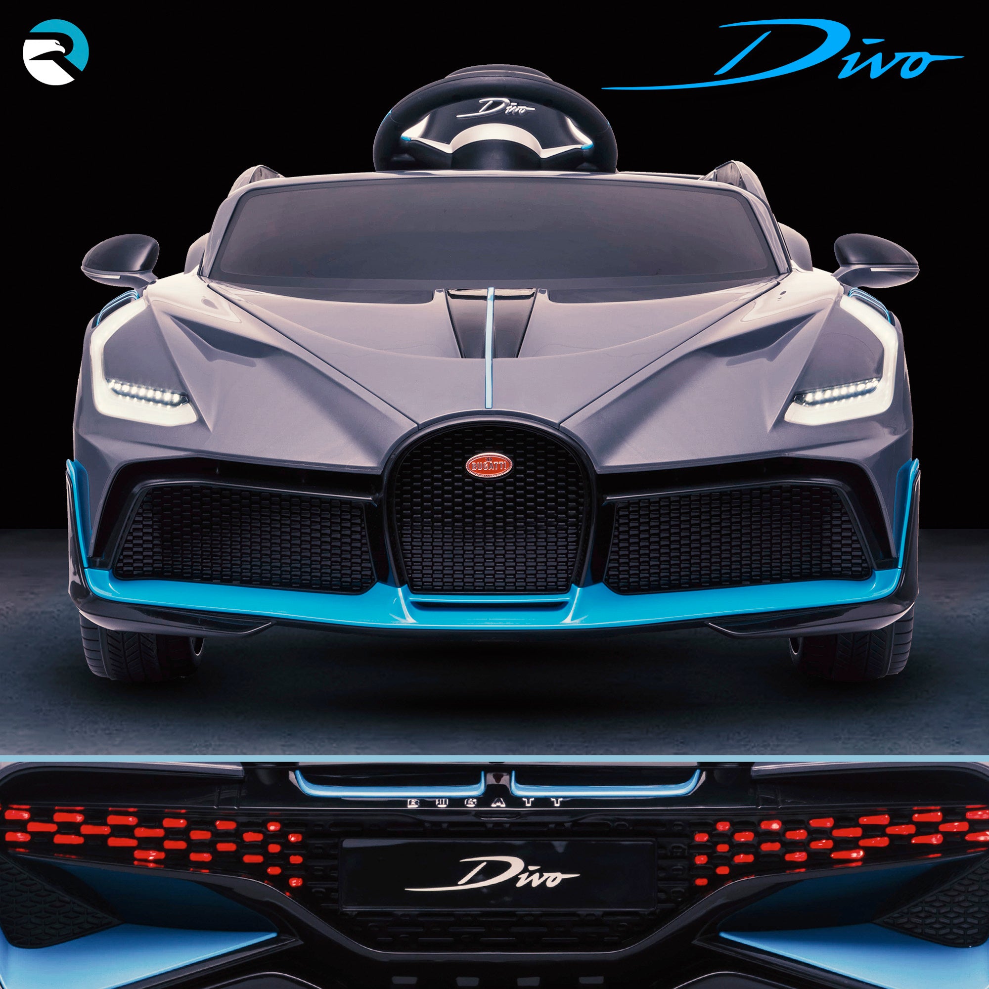 kids bugatti divo licensed ride on electric car supercar with parental remote control main front direct 12v
