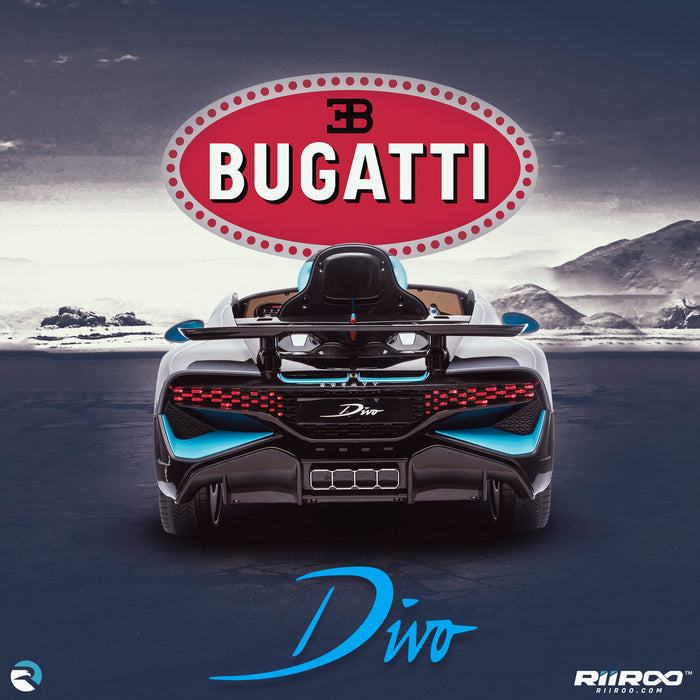 kids bugatti divo licensed ride on electric car supercar with parental remote control main rear lifestyle 12v