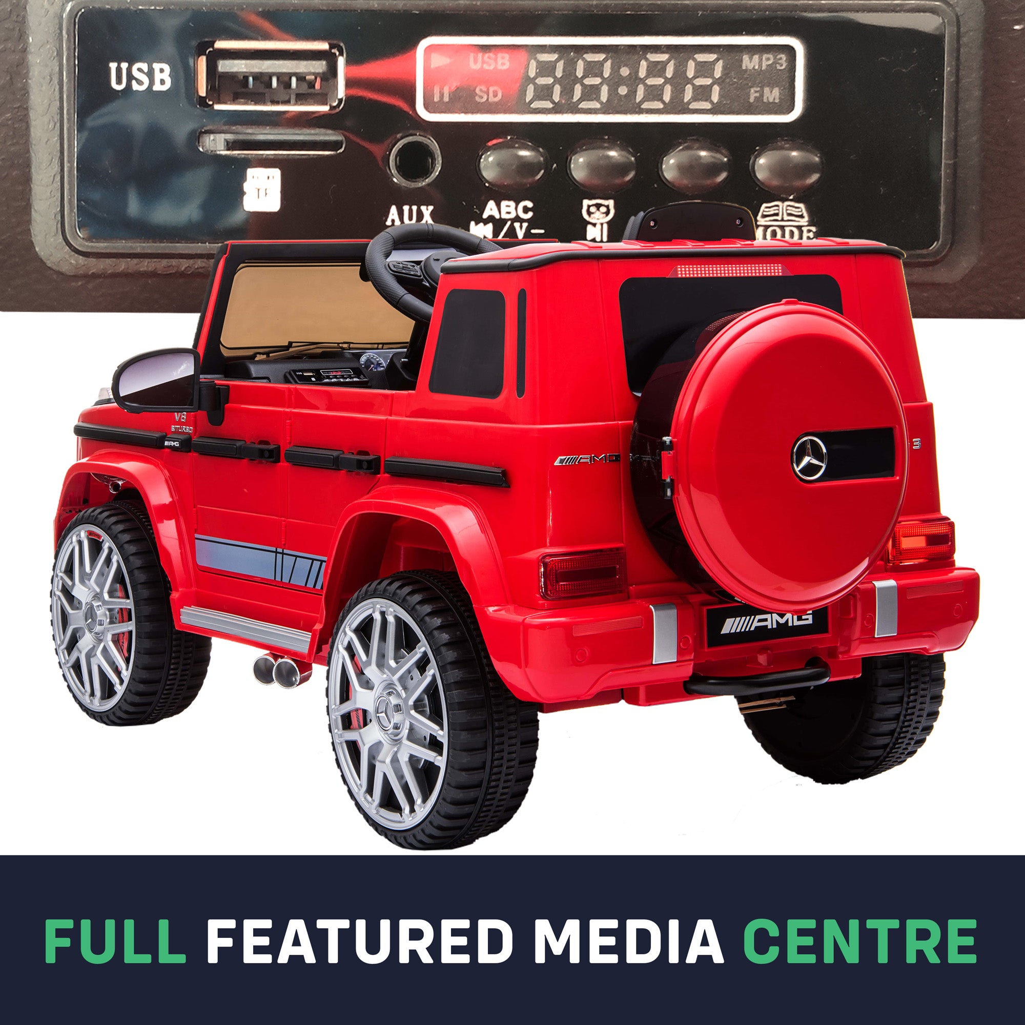 kids electric licensed mercedes g63 maxi with parental remote leather seat main media centre amg 2019