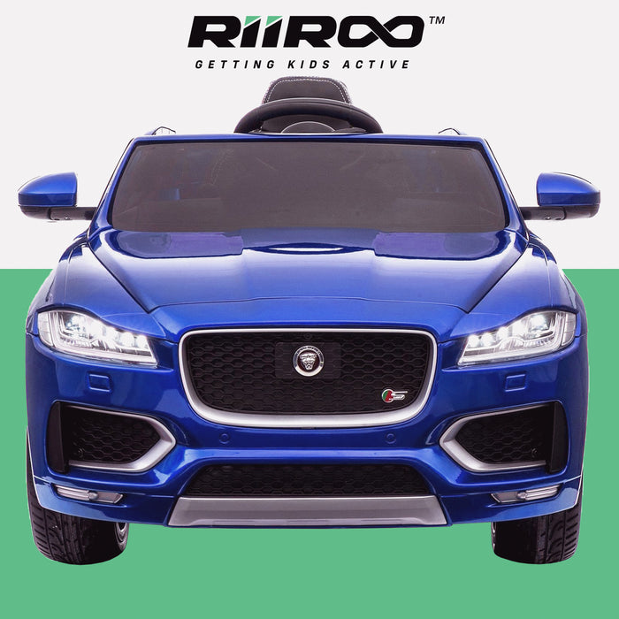 kids electric ride on jaguar f pace licensed battery operated car with parental remote control 12v front 2 blue 