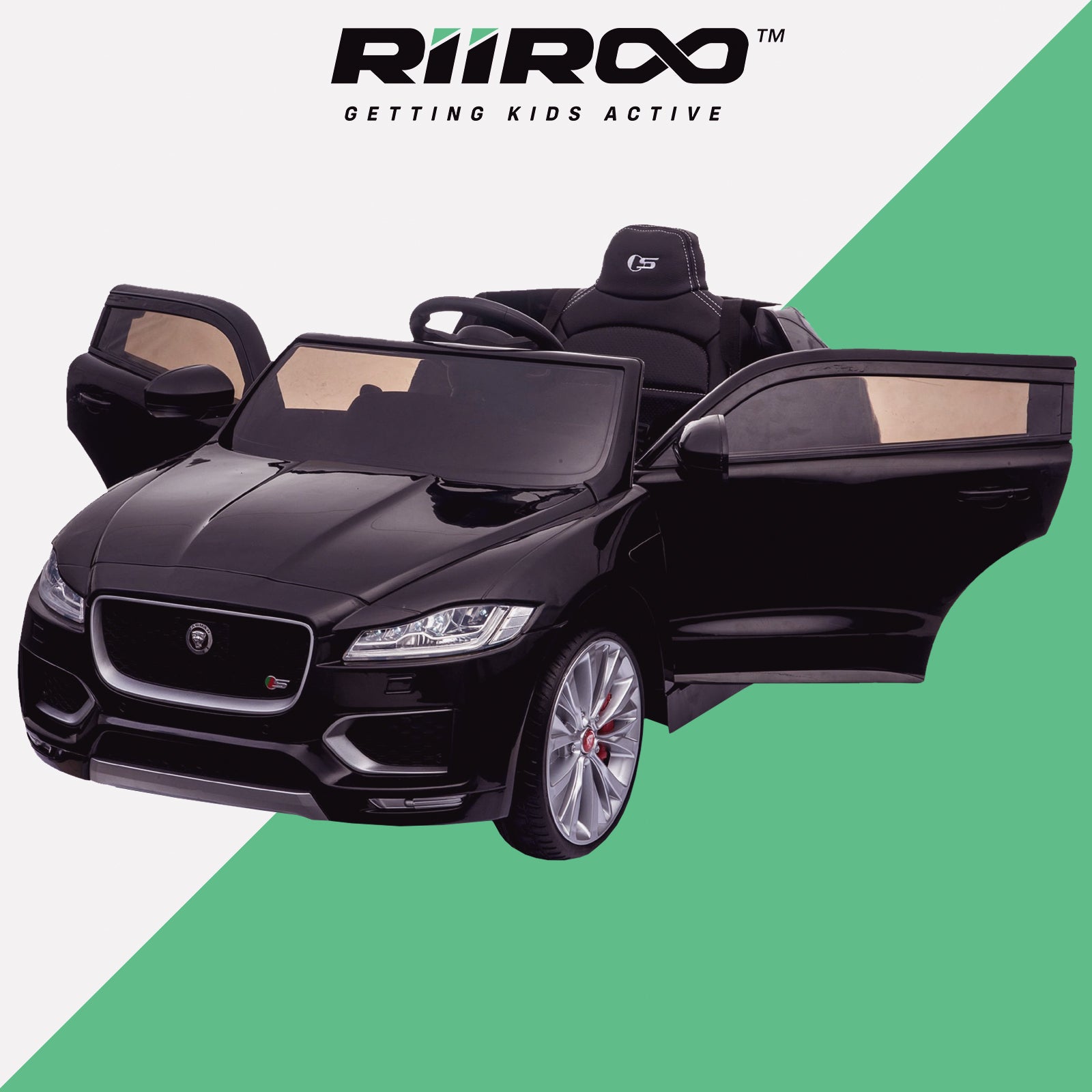kids electric ride on jaguar f pace licensed battery operated car with parental remote control 12v front perspective doors open