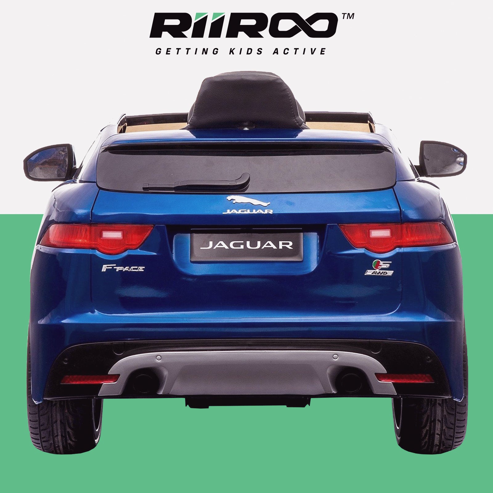 kids electric ride on jaguar f pace licensed battery operated car with parental remote control 12v rear 2 blue
