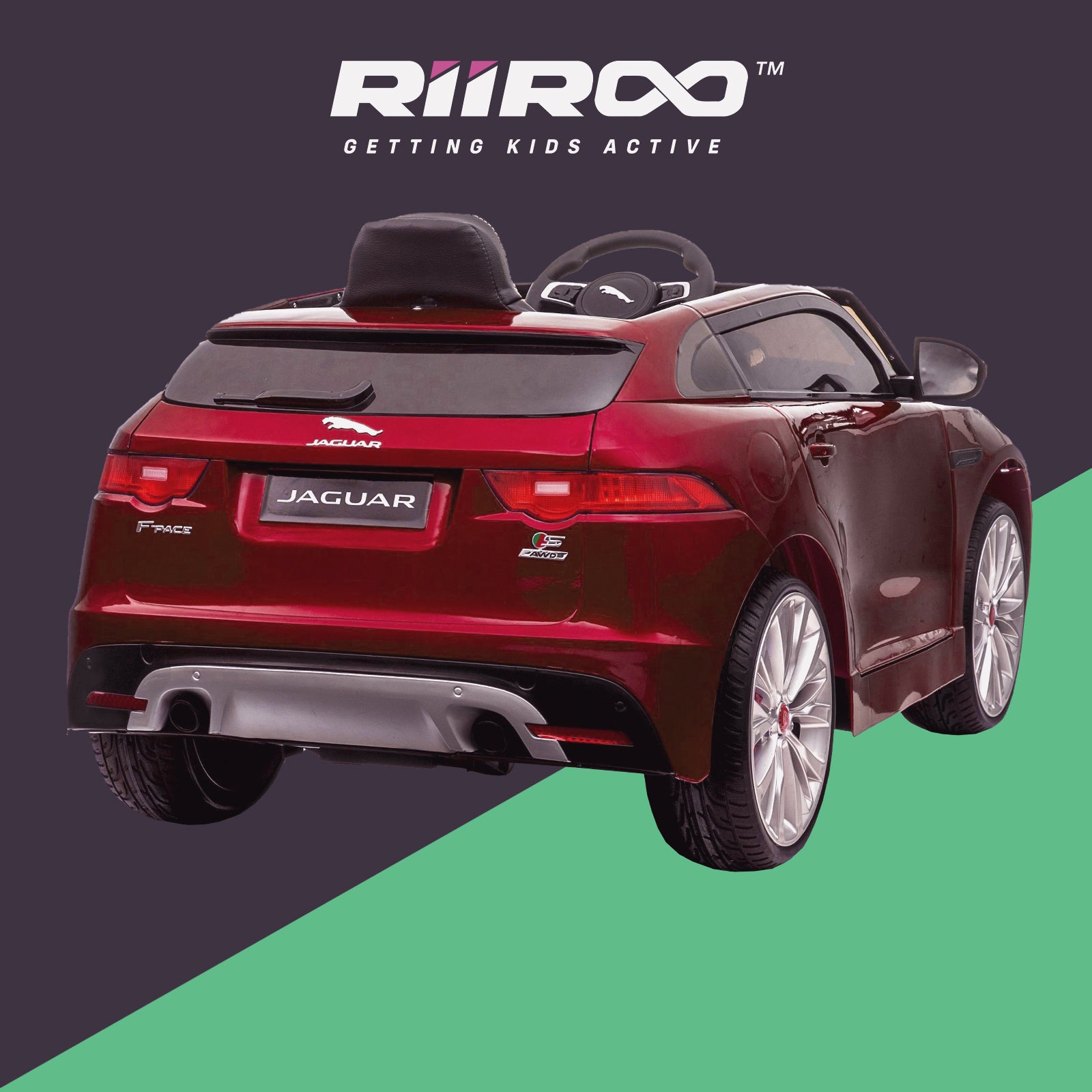 kids electric ride on jaguar f pace licensed battery operated car with parental remote control 12v rear perspective red