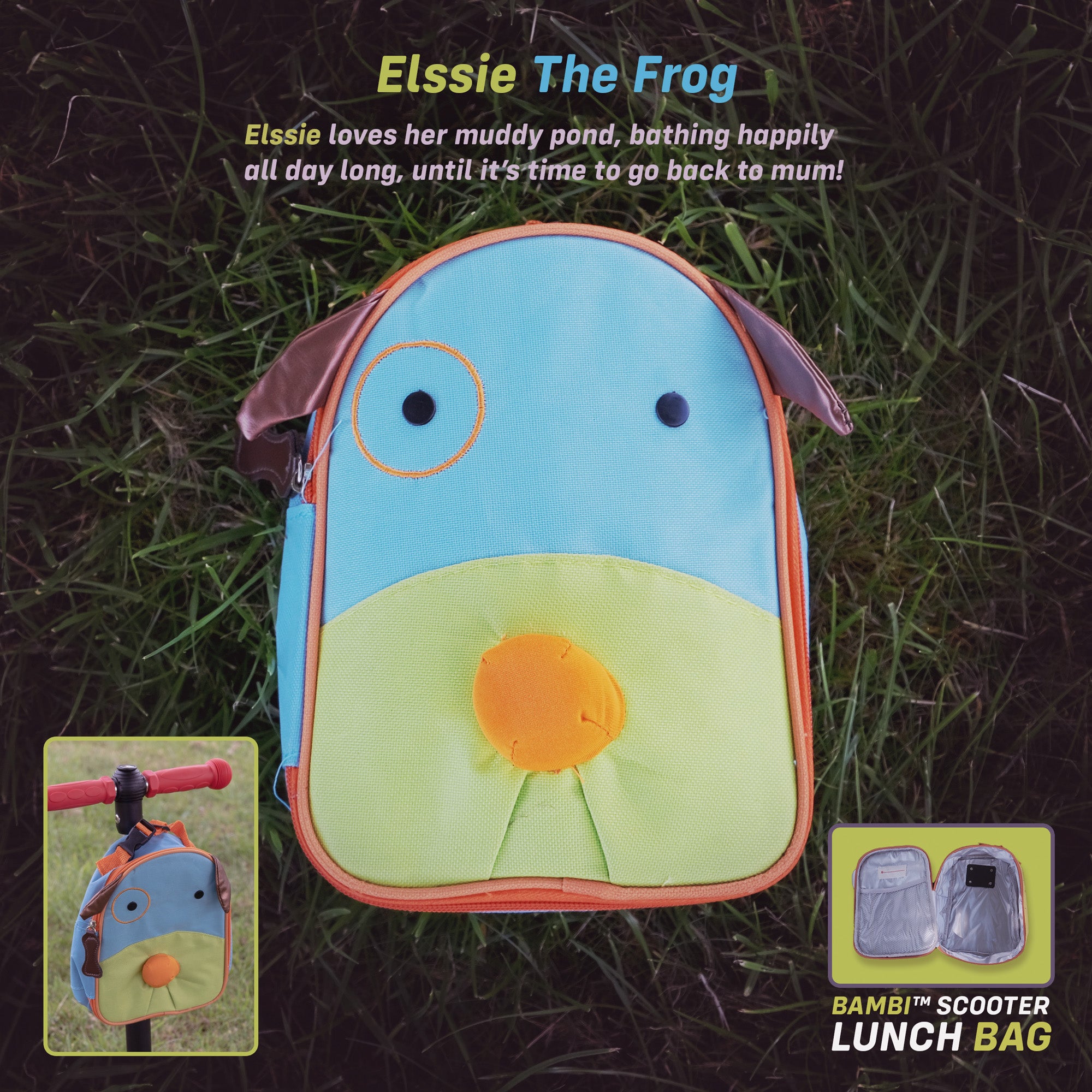 kids push scooter accessories elssie the frog lunch bag accessory