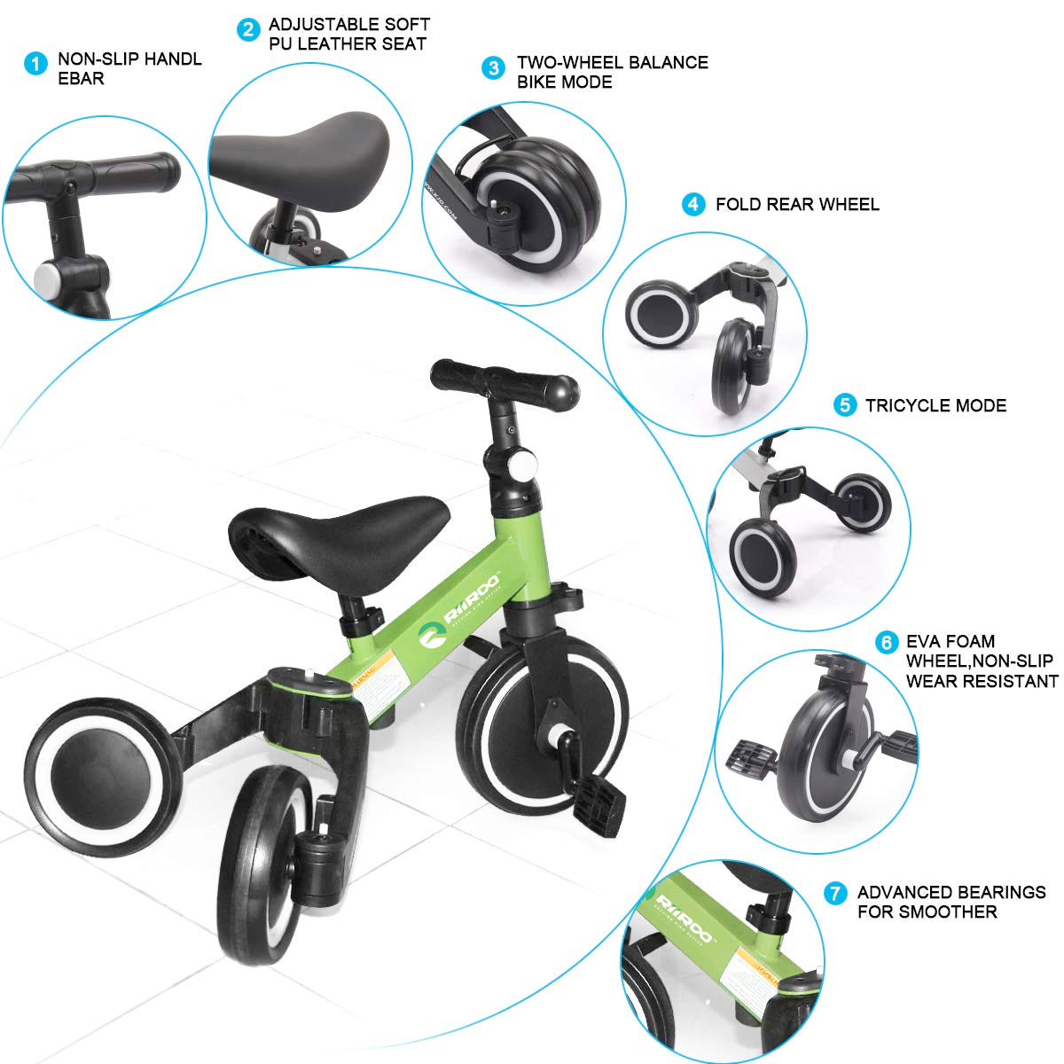riiroo two in one trike balance bike 3 1 kids tricycles wheel toddler adjustable seat