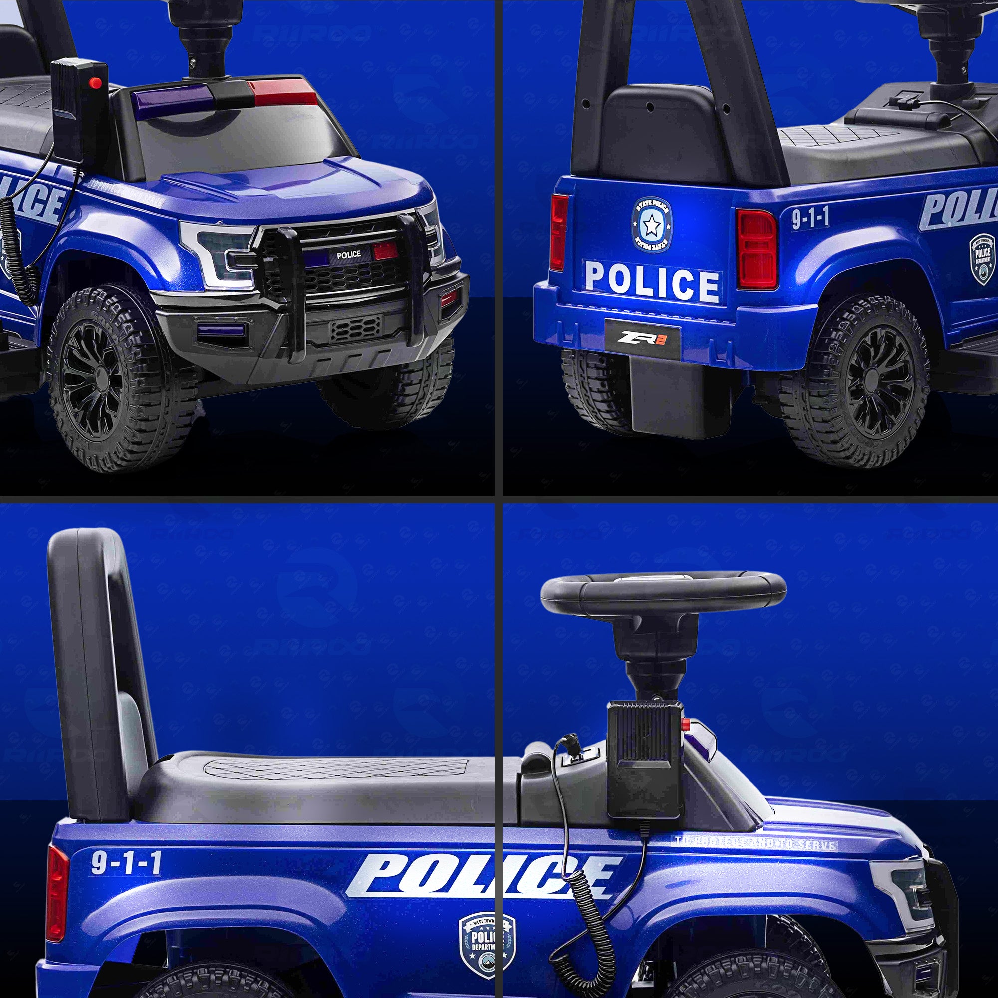 RiiRoo 6V Polizei-Verfolgungsauto zum Schieben und Elektro