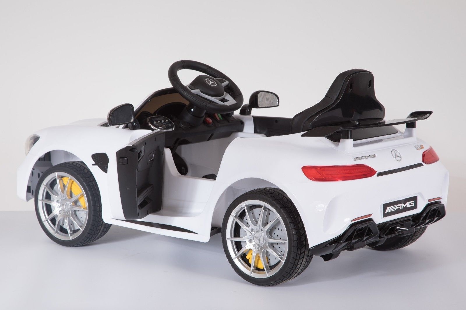 RiiRoo Mercedes Benz AMG GT R Ride On Car in white with door open