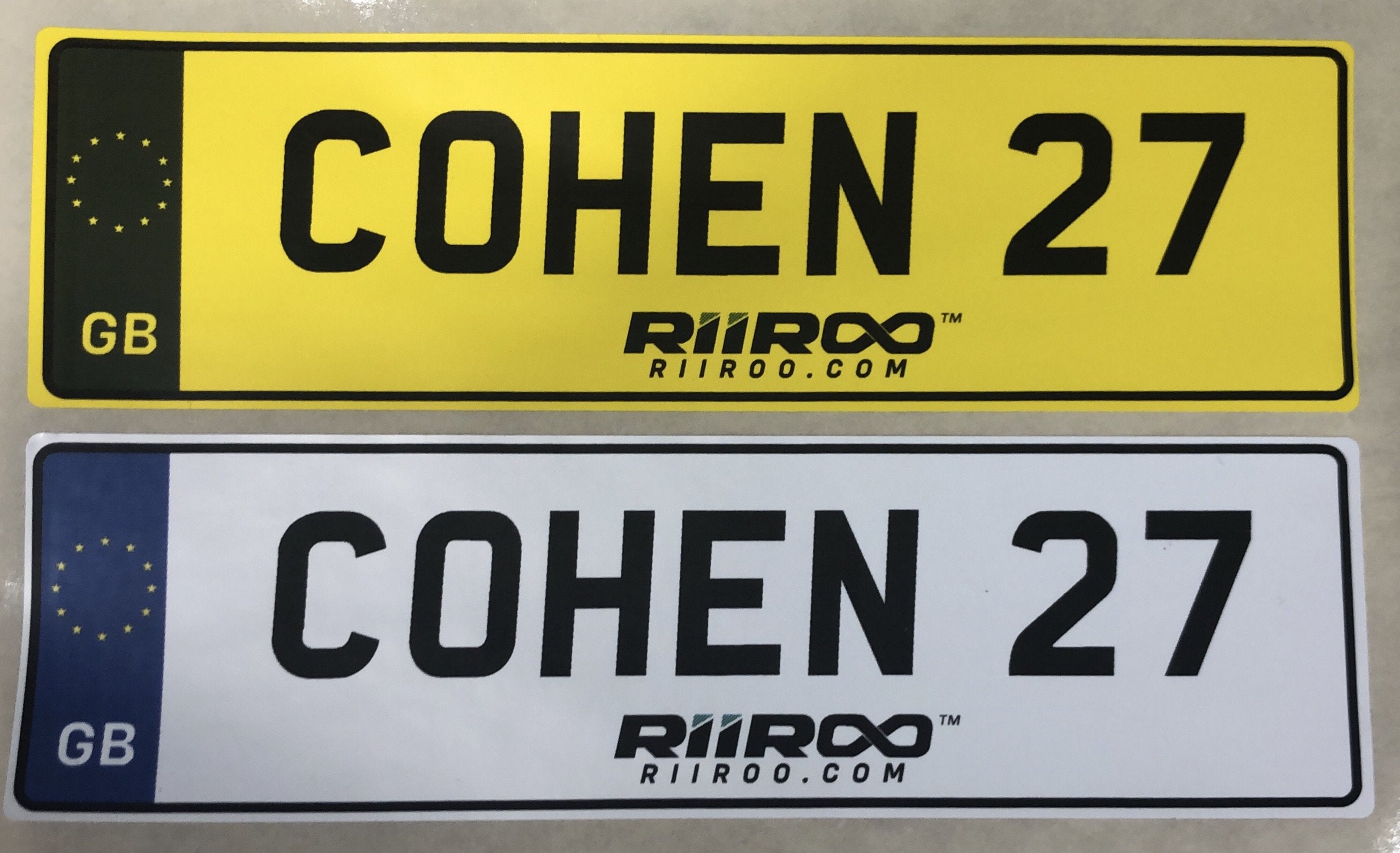 RiiRoo Personalised Self-Adhesive 14 x 4 cm Number Plate Stickers For Childrens Kids Ride on Car - EU Stars