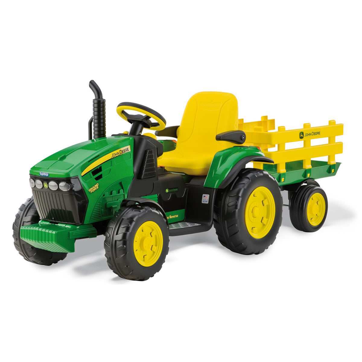 Peg Perego John Deere Ground Force with Trailer - Green & Yellow