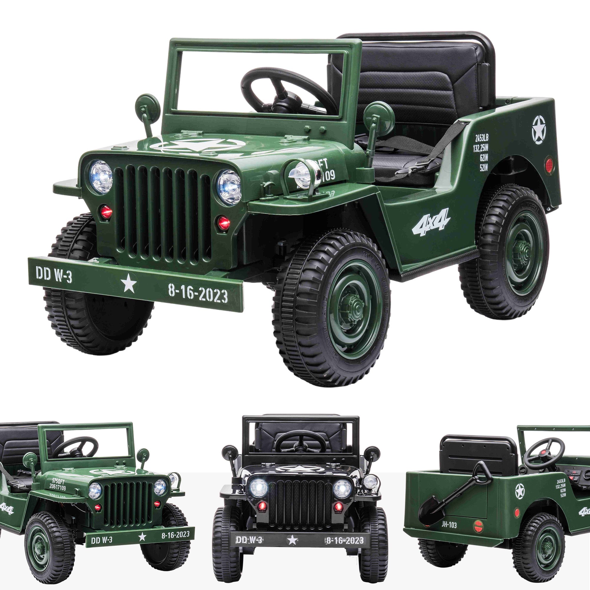 RiiRoo 12V 4WD Off-Road Army Jeep Mini