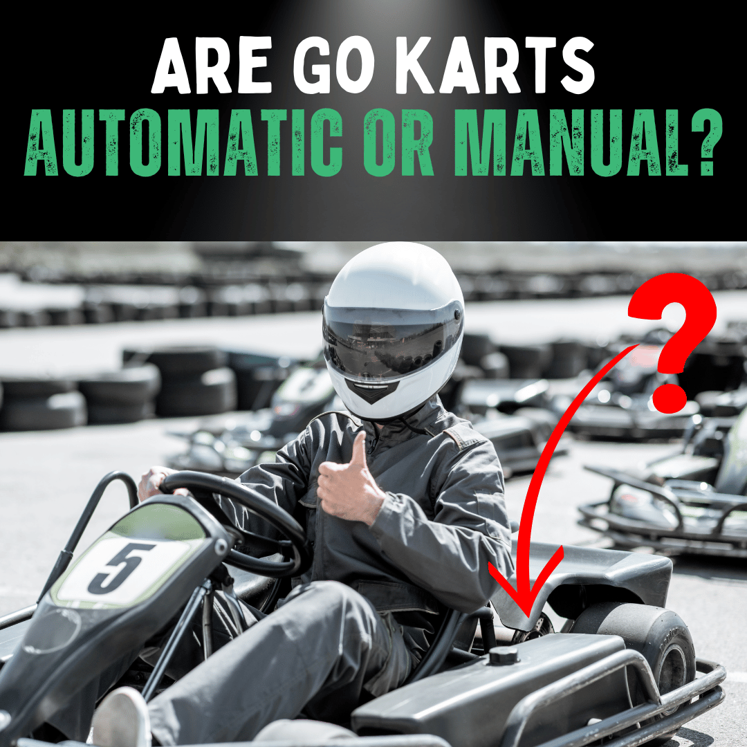 A  go-kart on a racing track with arrows or indicators pointing to the gear area