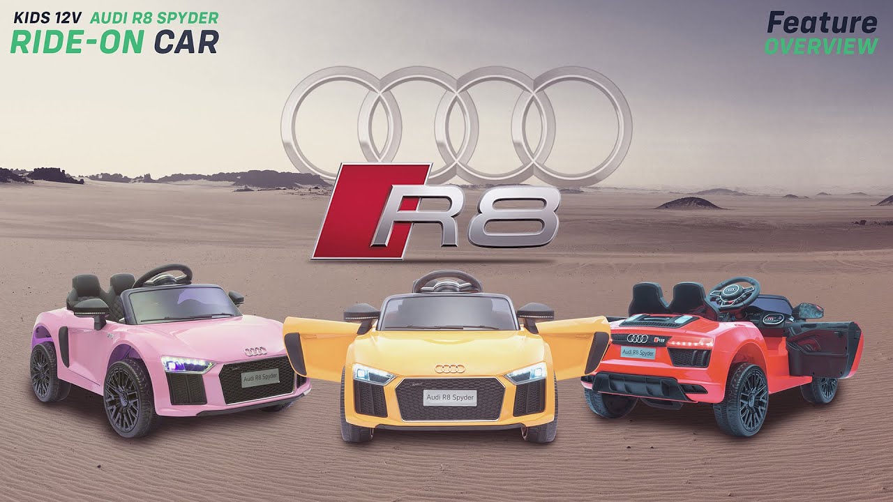 A pink, yellow and red Audi R8 ride on car collection