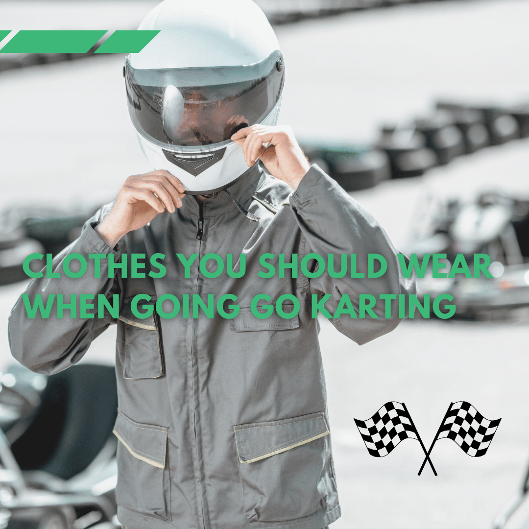 A man going go karting and putting on a white helmet