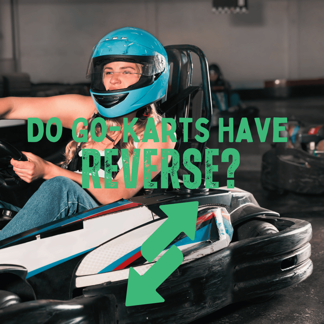 a young woman racing around an indoor go kart