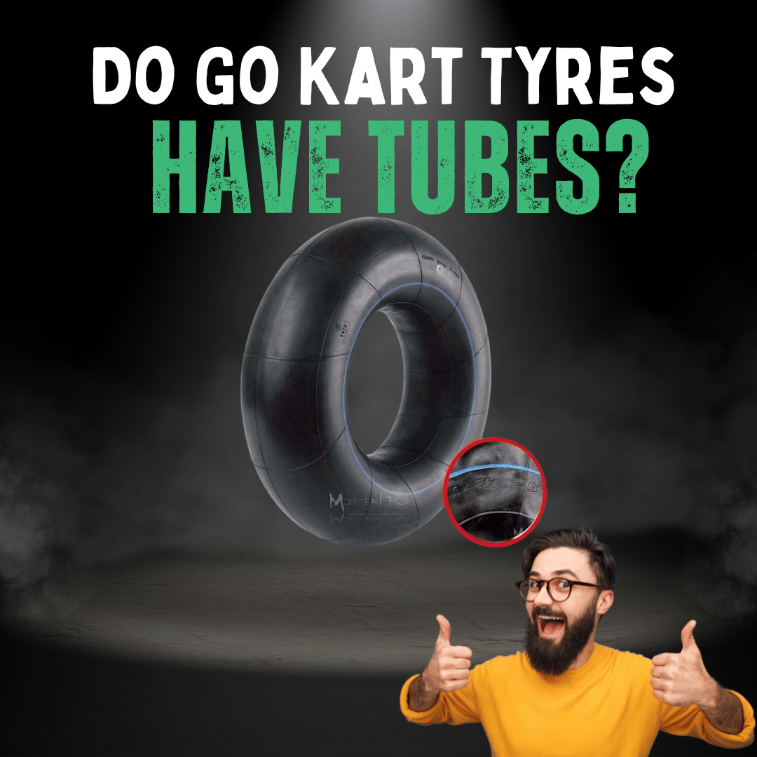 An image of a go kart tyre inner tube and a man with yellow top with thumbs up