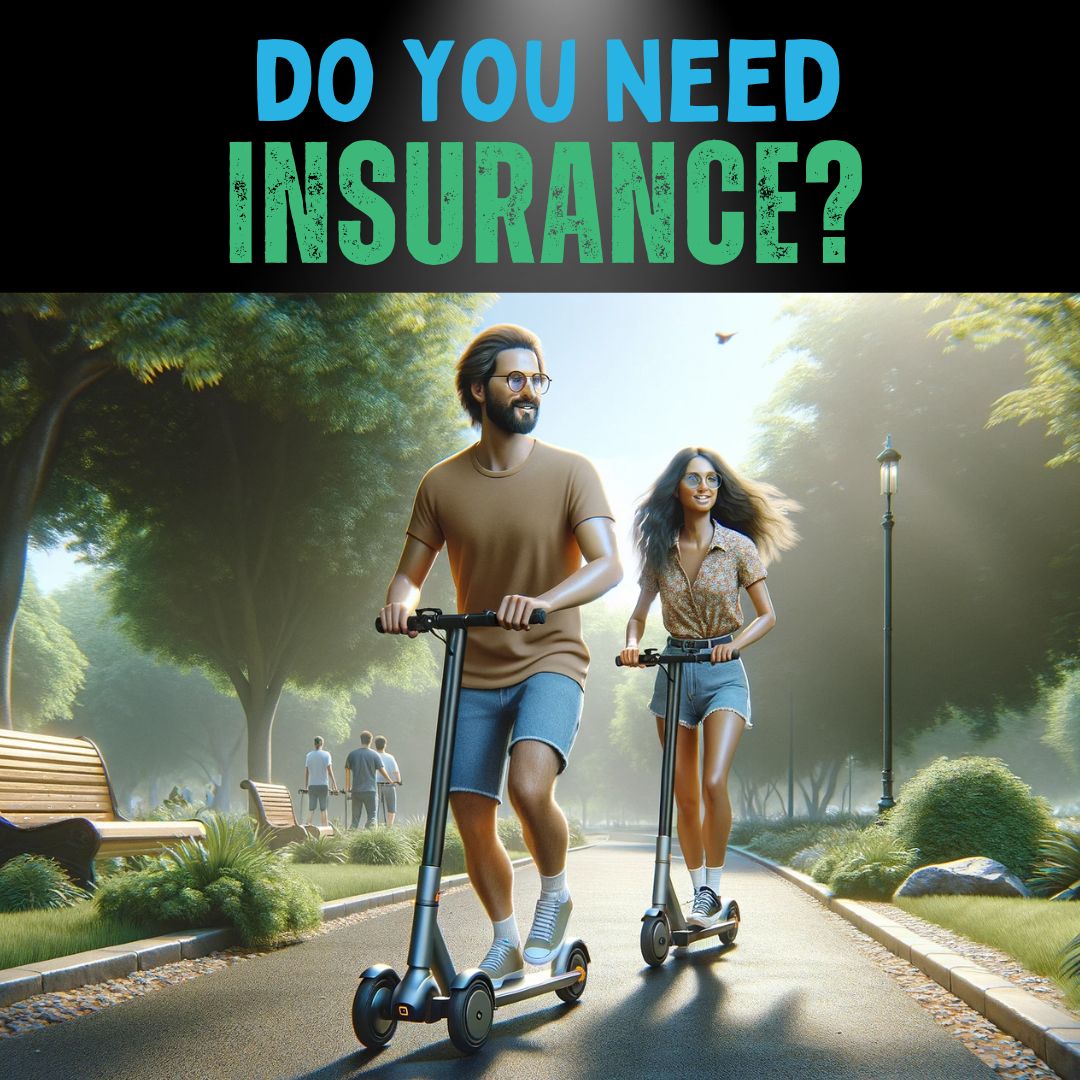 a man and a woman riding electric scooters on a paved path in a park setting