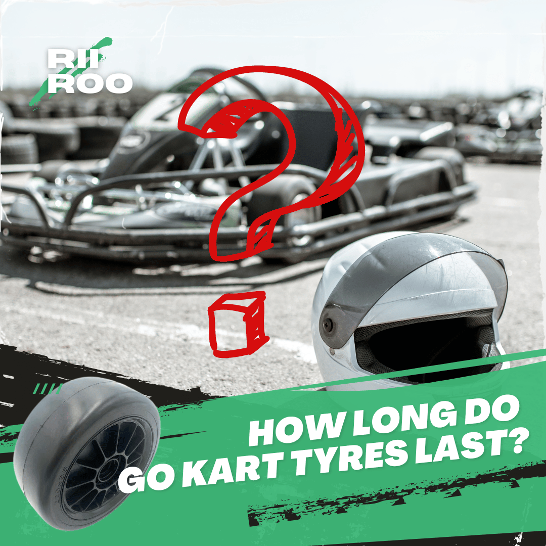 a Go Kart, white helmet, tyre and a big red question mark