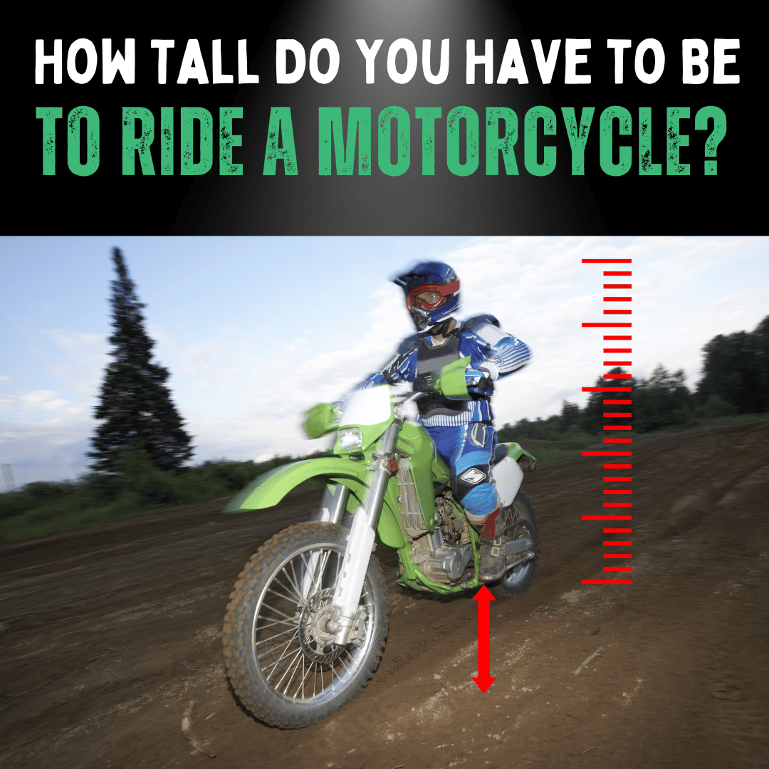 A dirt bike rider with red measurements beside him