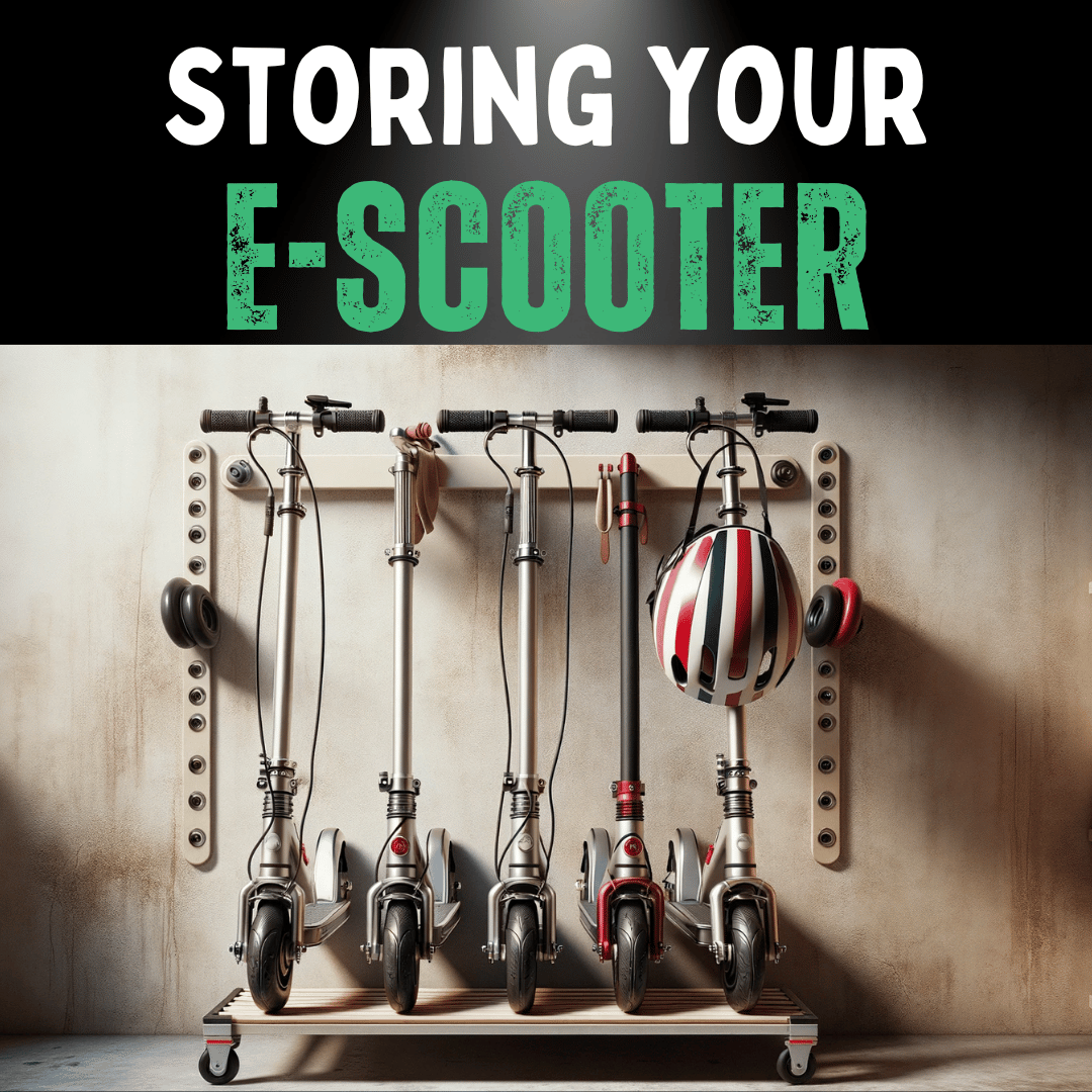 A range of different e-scooters in a cupboard
