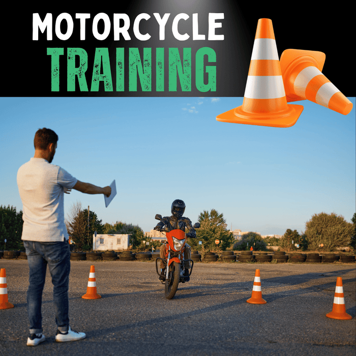 motorbike training with orange cones