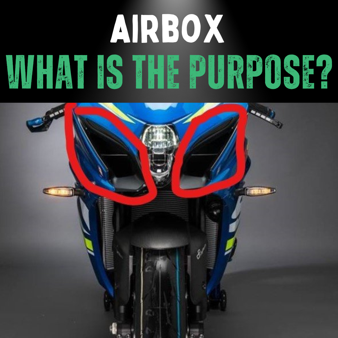 A motorcycle with 2 airboxes circled in red